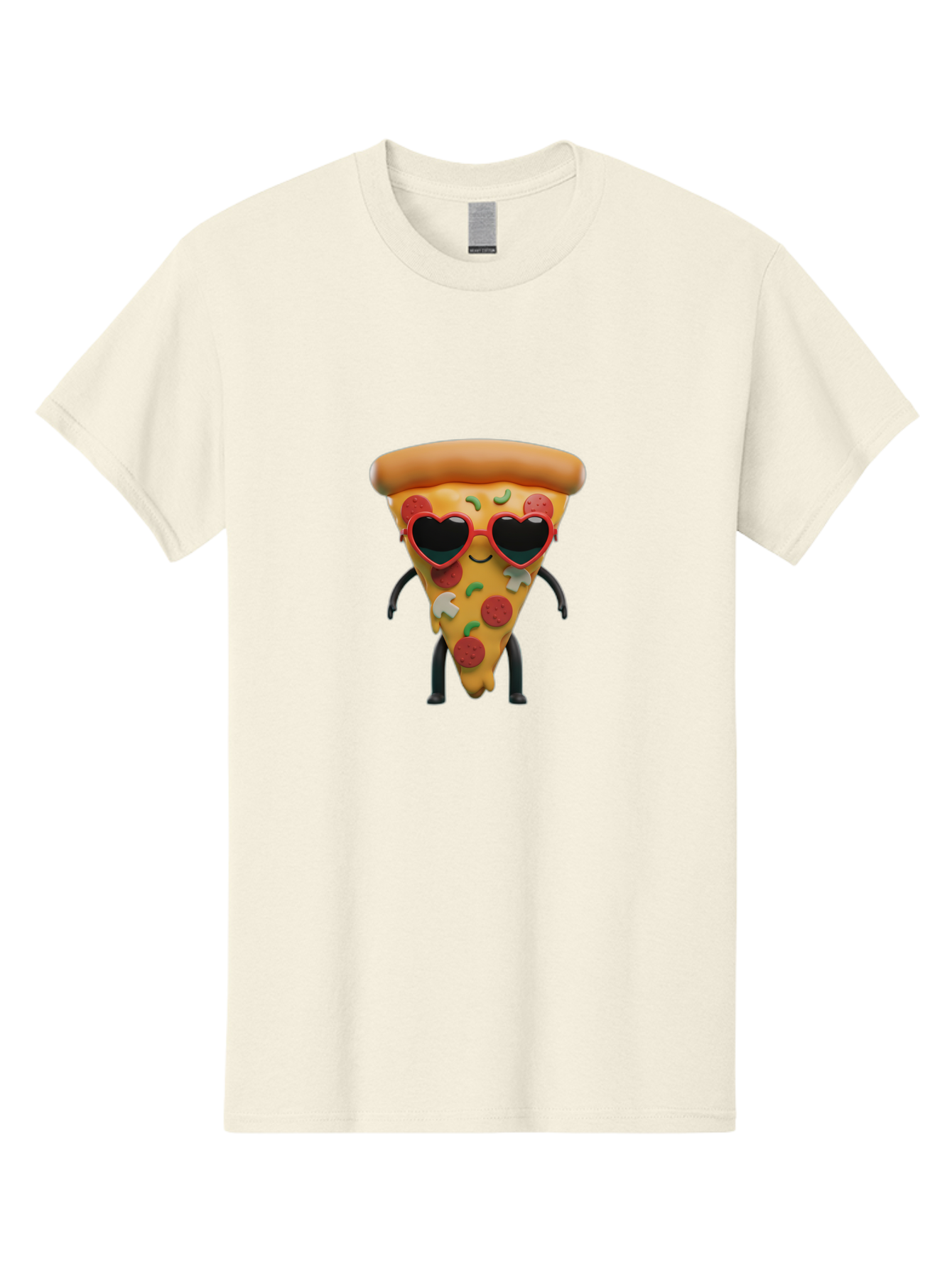 Pizza-Slice-11 Men'S Graphic Tee, 100% Cotton, Comfortable Casual Summer Wear, Machine Washable, Cartoon Pizza Slice, Heart-Shaped Sunglasses, Kawaii Character, Funny Face, Italian Food, Cartoon Food, Pepperoni Pizza, Cute Design, Bac271