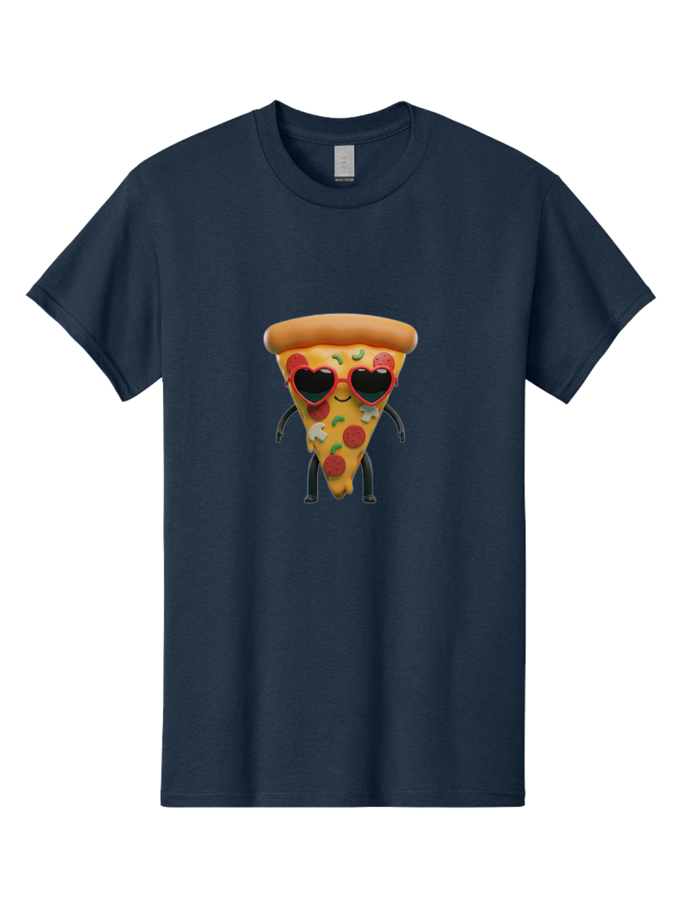 Pizza-Slice-11 Men'S Graphic Tee, 100% Cotton, Comfortable Casual Summer Wear, Machine Washable, Cartoon Pizza Slice, Heart-Shaped Sunglasses, Kawaii Character, Funny Face, Italian Food, Cartoon Food, Pepperoni Pizza, Cute Design, Bac271