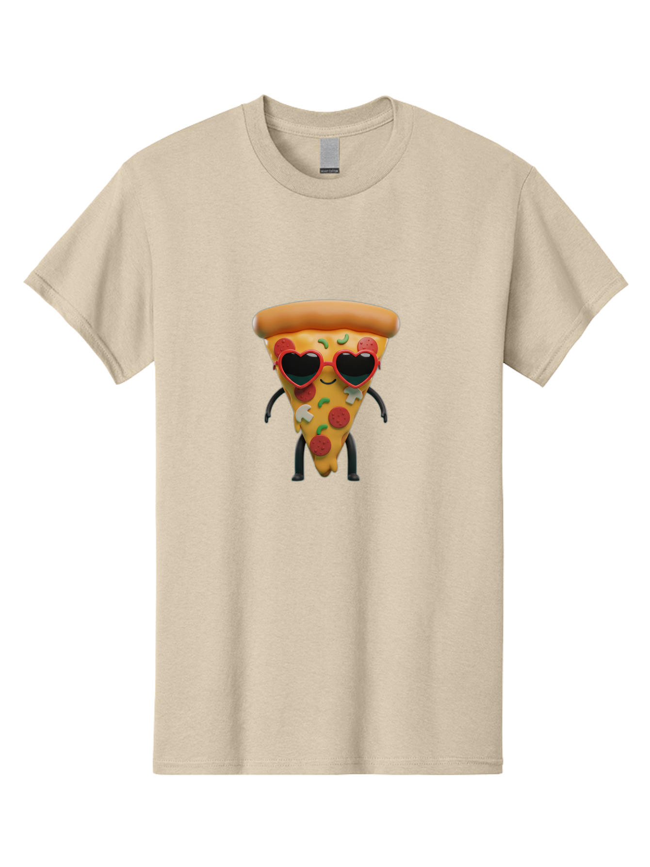 Pizza-Slice-11 Men'S Graphic Tee, 100% Cotton, Comfortable Casual Summer Wear, Machine Washable, Cartoon Pizza Slice, Heart-Shaped Sunglasses, Kawaii Character, Funny Face, Italian Food, Cartoon Food, Pepperoni Pizza, Cute Design, Bac271