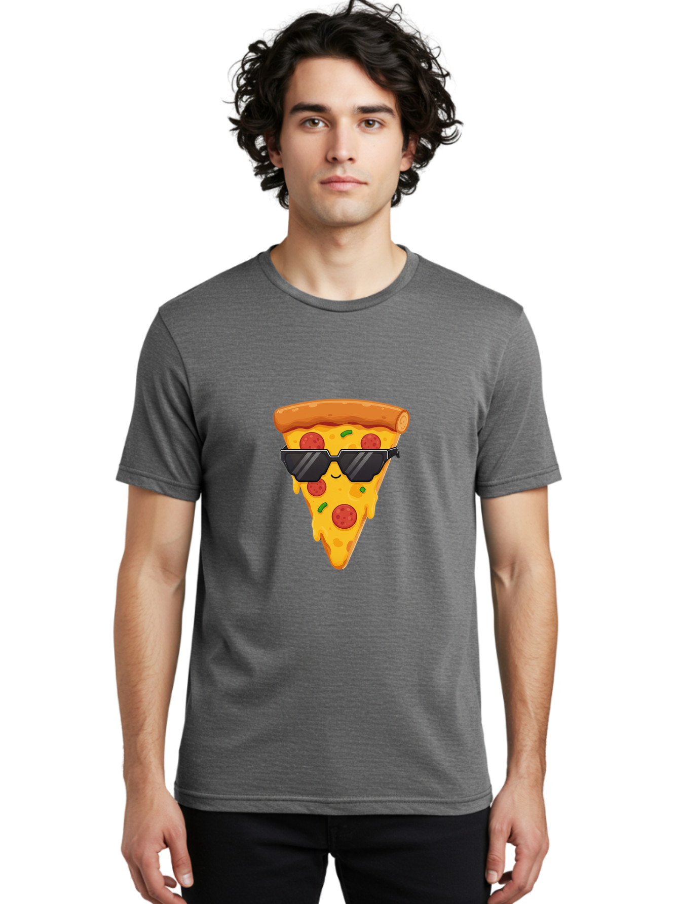 Pizza-Slice-12 Men'S Graphic Tee, 100% Cotton, Comfortable Casual Summer Wear, Machine Washable, Funny Pizza Slice, Cartoon Character, Sunglasses, Pepperoni Pizza, Melting Cheese, Casual Style, Laid-Back Vibe, Food Illustration, Quirky Design, Bac272
