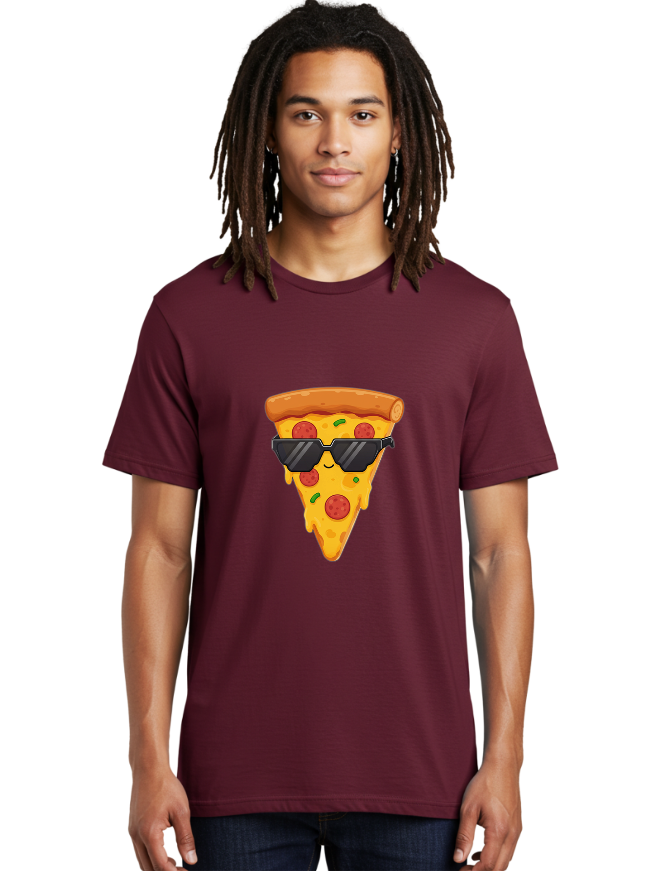 Pizza-Slice-12 Men'S Graphic Tee, 100% Cotton, Comfortable Casual Summer Wear, Machine Washable, Funny Pizza Slice, Cartoon Character, Sunglasses, Pepperoni Pizza, Melting Cheese, Casual Style, Laid-Back Vibe, Food Illustration, Quirky Design, Bac272