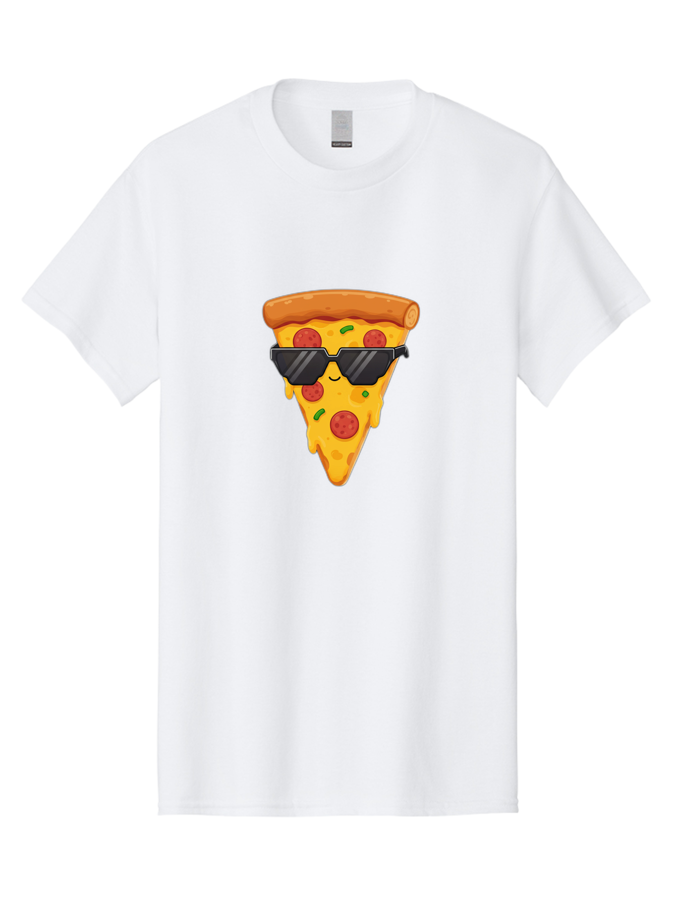 Pizza-Slice-12 Men'S Graphic Tee, 100% Cotton, Comfortable Casual Summer Wear, Machine Washable, Funny Pizza Slice, Cartoon Character, Sunglasses, Pepperoni Pizza, Melting Cheese, Casual Style, Laid-Back Vibe, Food Illustration, Quirky Design, Bac272