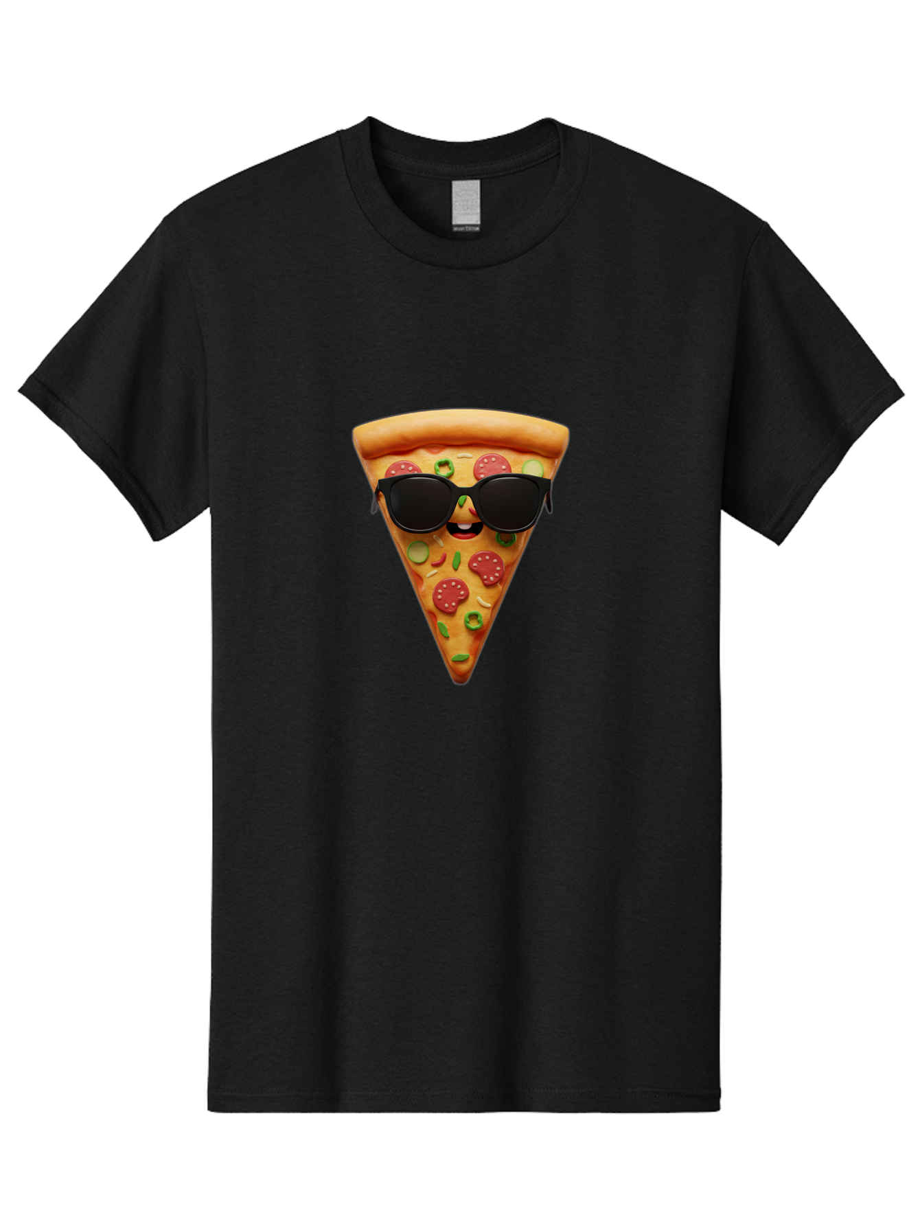Pizza-Slice-14 Men'S Graphic Tee, 100% Cotton, Comfortable Casual Summer Wear, Machine Washable, Pizza Slice, Cartoon Character, Sunglasses, Pepperoni Pizza, Green Peppers, Olives, Cartoon Food, Funny Pizza, Cheerful Snack, Tasty Treat Bac274