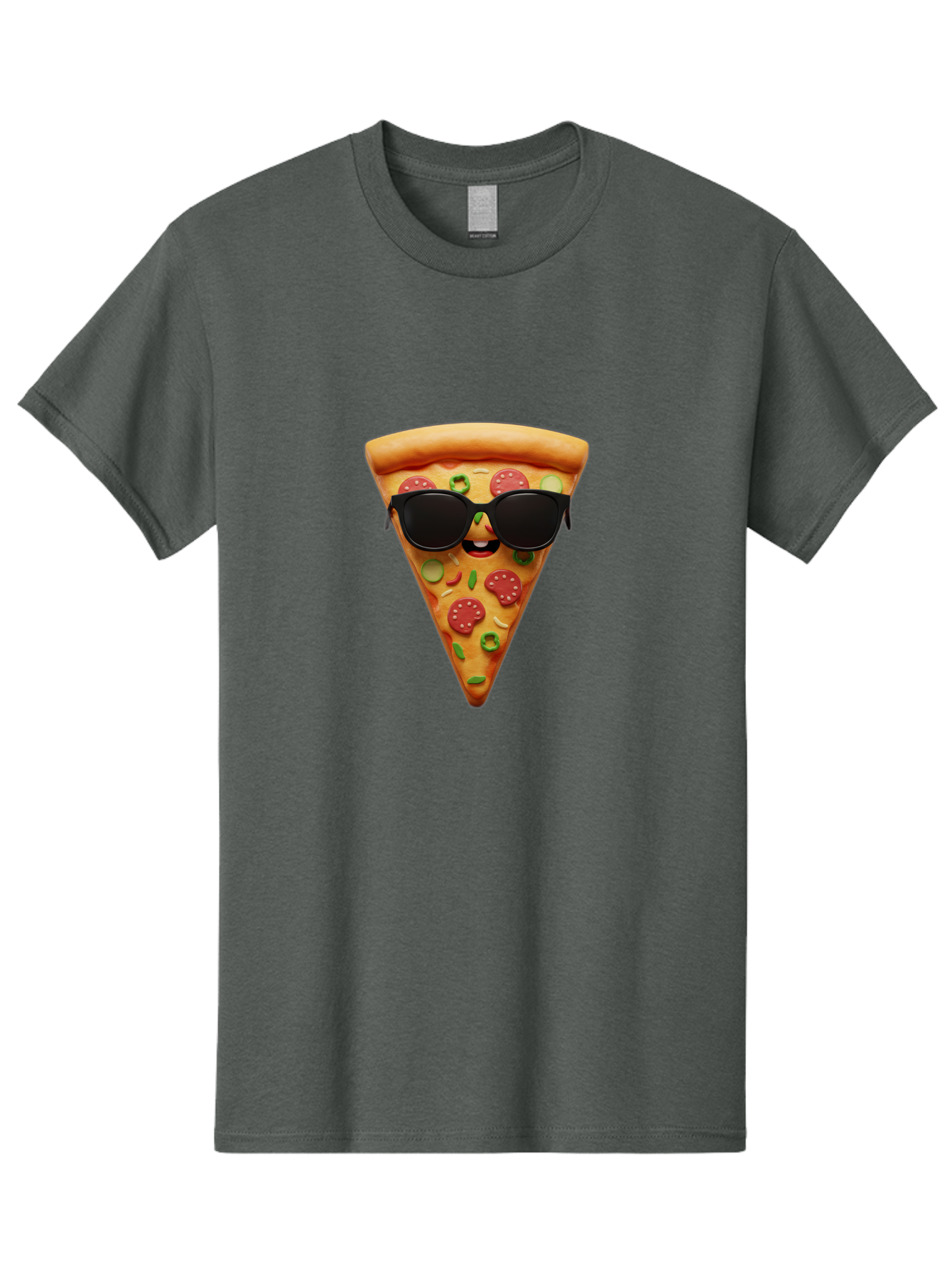 Pizza-Slice-14 Men'S Graphic Tee, 100% Cotton, Comfortable Casual Summer Wear, Machine Washable, Pizza Slice, Cartoon Character, Sunglasses, Pepperoni Pizza, Green Peppers, Olives, Cartoon Food, Funny Pizza, Cheerful Snack, Tasty Treat Bac274