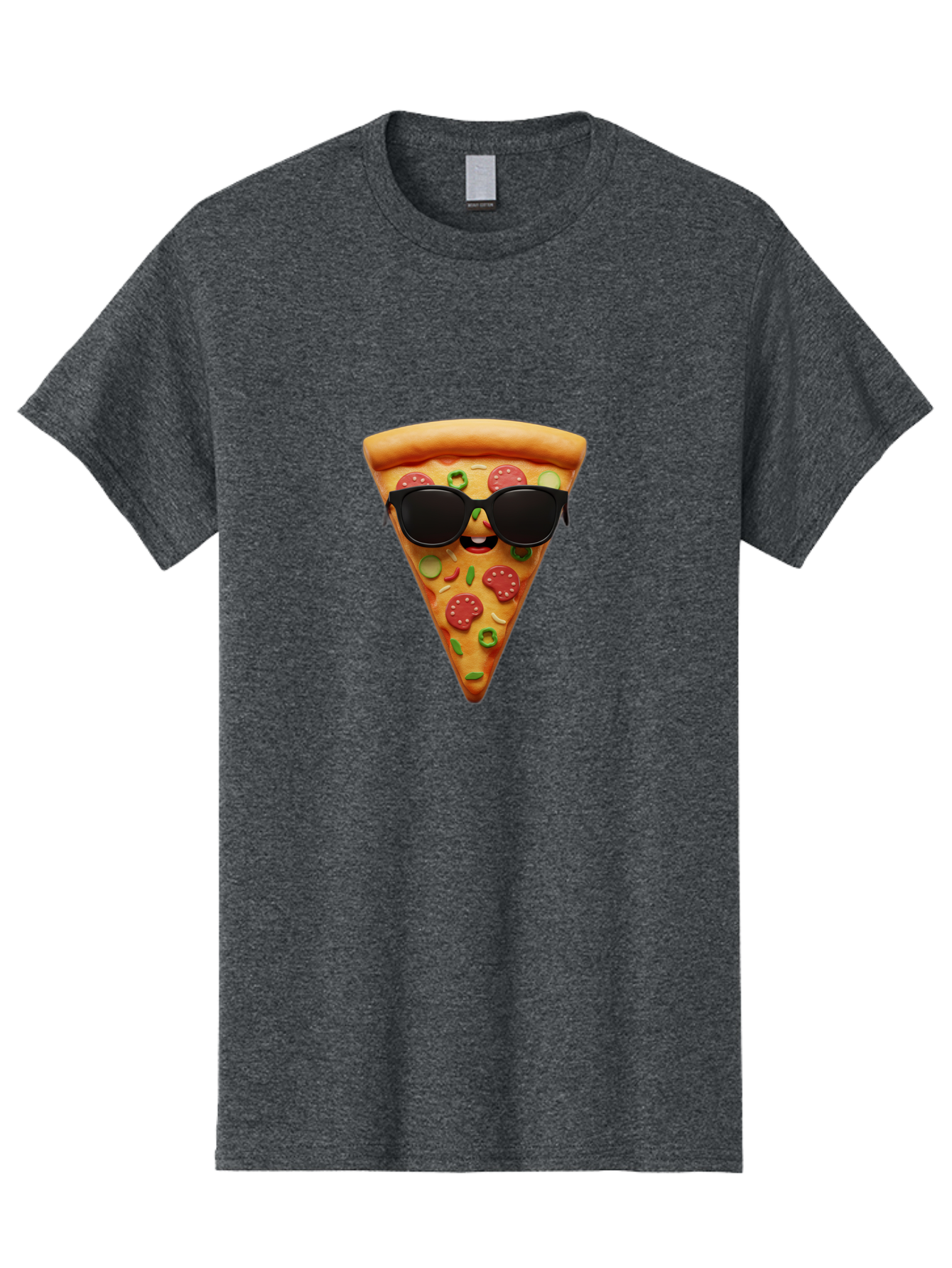 Pizza-Slice-14 Men'S Graphic Tee, 100% Cotton, Comfortable Casual Summer Wear, Machine Washable, Pizza Slice, Cartoon Character, Sunglasses, Pepperoni Pizza, Green Peppers, Olives, Cartoon Food, Funny Pizza, Cheerful Snack, Tasty Treat Bac274