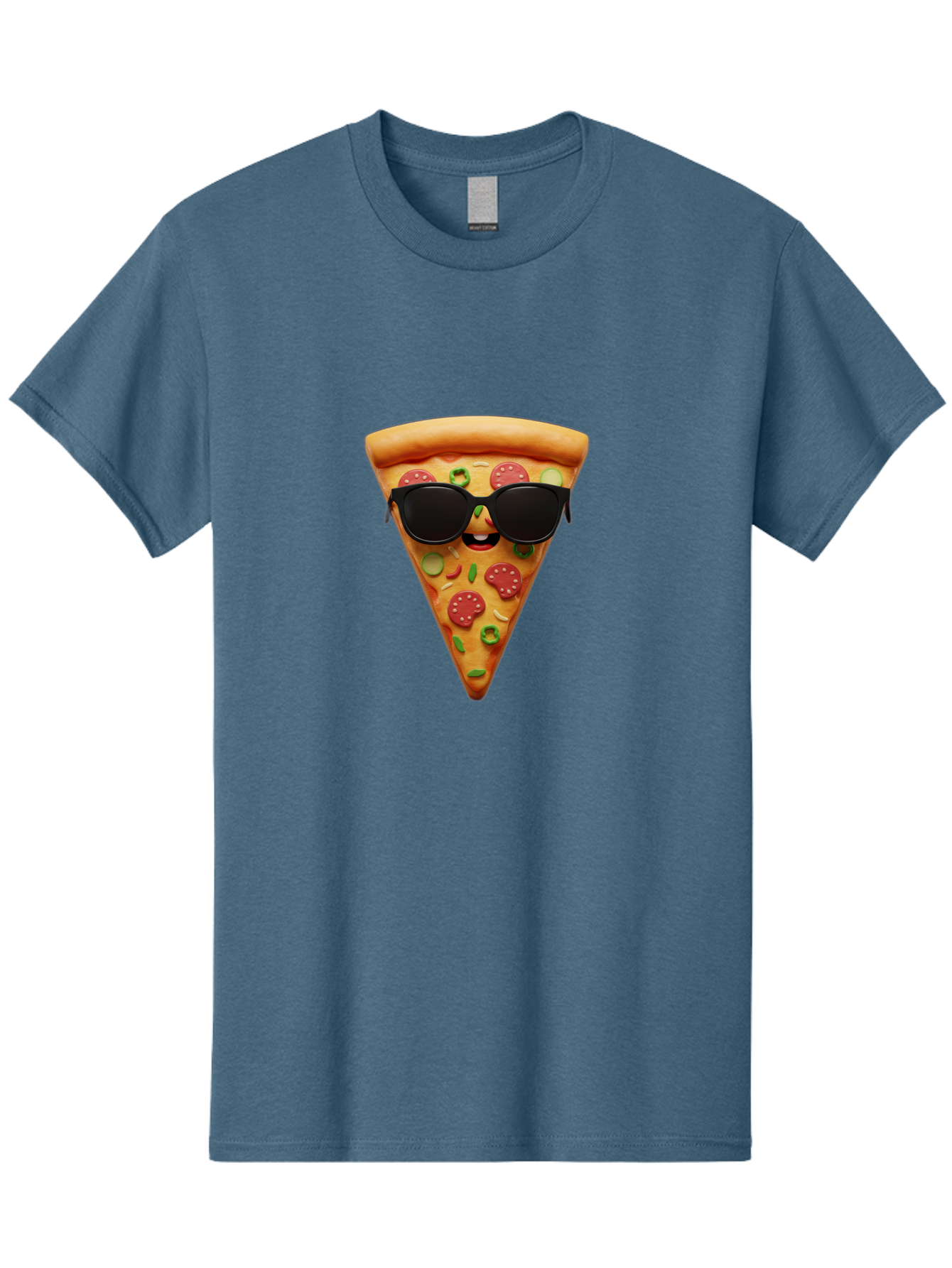 Pizza-Slice-14 Men'S Graphic Tee, 100% Cotton, Comfortable Casual Summer Wear, Machine Washable, Pizza Slice, Cartoon Character, Sunglasses, Pepperoni Pizza, Green Peppers, Olives, Cartoon Food, Funny Pizza, Cheerful Snack, Tasty Treat Bac274