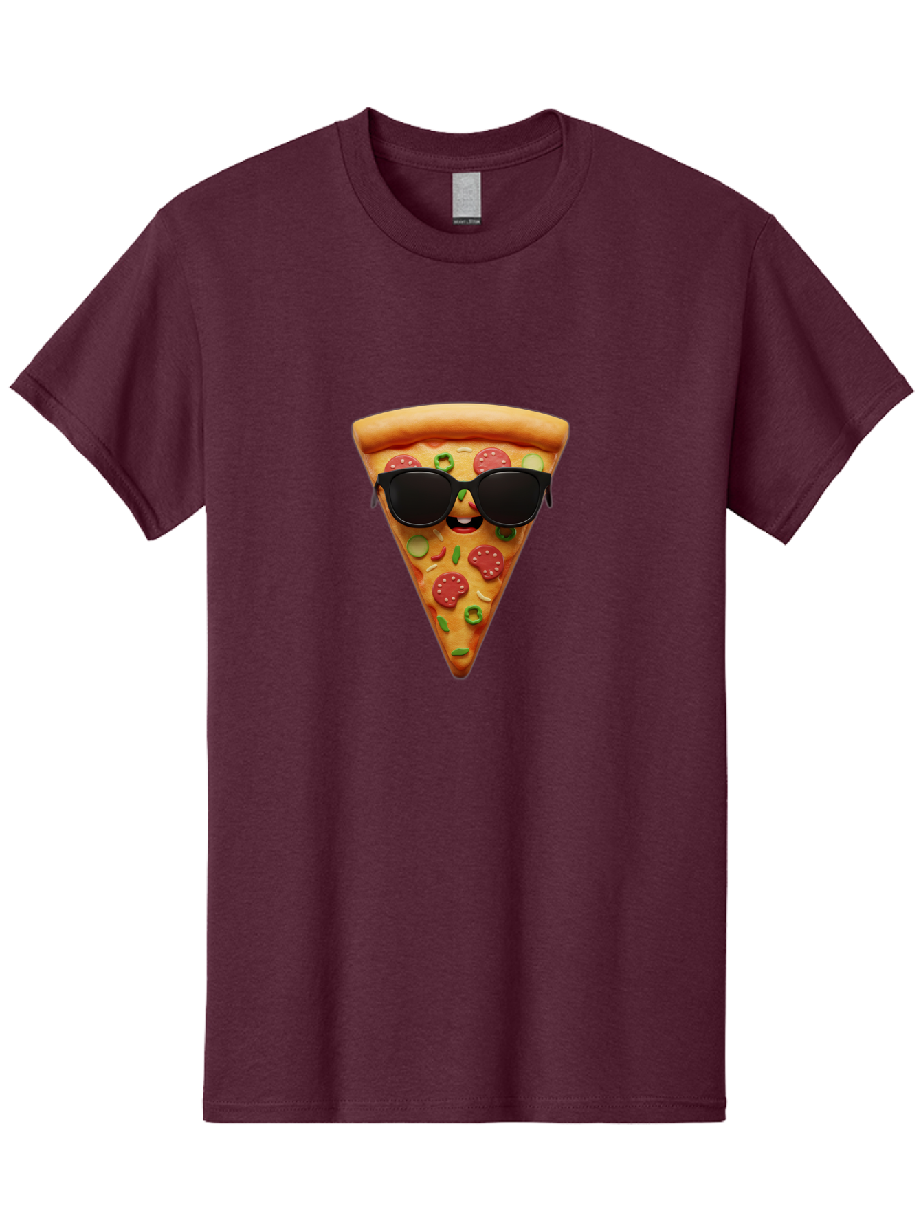 Pizza-Slice-14 Men'S Graphic Tee, 100% Cotton, Comfortable Casual Summer Wear, Machine Washable, Pizza Slice, Cartoon Character, Sunglasses, Pepperoni Pizza, Green Peppers, Olives, Cartoon Food, Funny Pizza, Cheerful Snack, Tasty Treat Bac274
