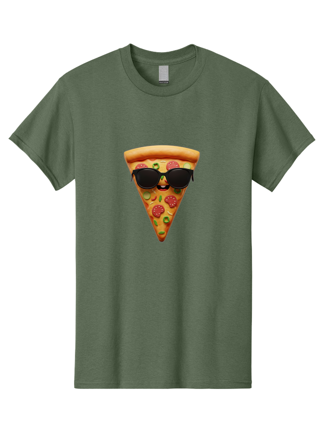 Pizza-Slice-14 Men'S Graphic Tee, 100% Cotton, Comfortable Casual Summer Wear, Machine Washable, Pizza Slice, Cartoon Character, Sunglasses, Pepperoni Pizza, Green Peppers, Olives, Cartoon Food, Funny Pizza, Cheerful Snack, Tasty Treat Bac274