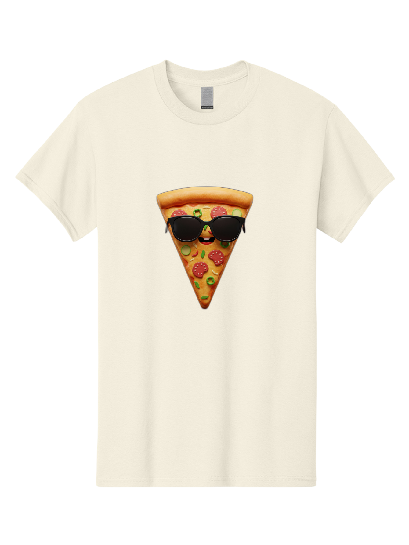 Pizza-Slice-14 Men'S Graphic Tee, 100% Cotton, Comfortable Casual Summer Wear, Machine Washable, Pizza Slice, Cartoon Character, Sunglasses, Pepperoni Pizza, Green Peppers, Olives, Cartoon Food, Funny Pizza, Cheerful Snack, Tasty Treat Bac274