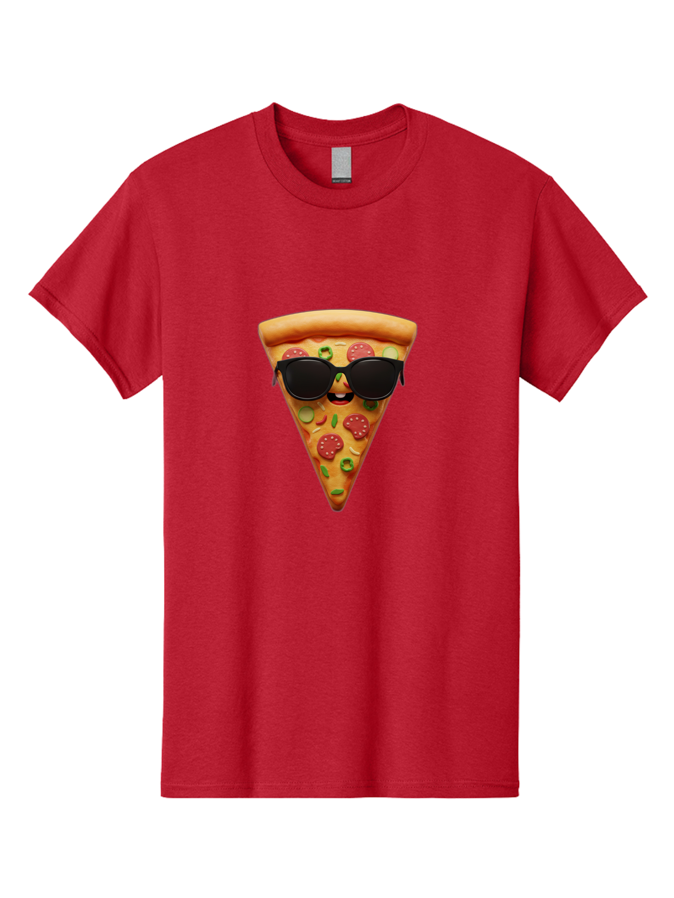 Pizza-Slice-14 Men'S Graphic Tee, 100% Cotton, Comfortable Casual Summer Wear, Machine Washable, Pizza Slice, Cartoon Character, Sunglasses, Pepperoni Pizza, Green Peppers, Olives, Cartoon Food, Funny Pizza, Cheerful Snack, Tasty Treat Bac274