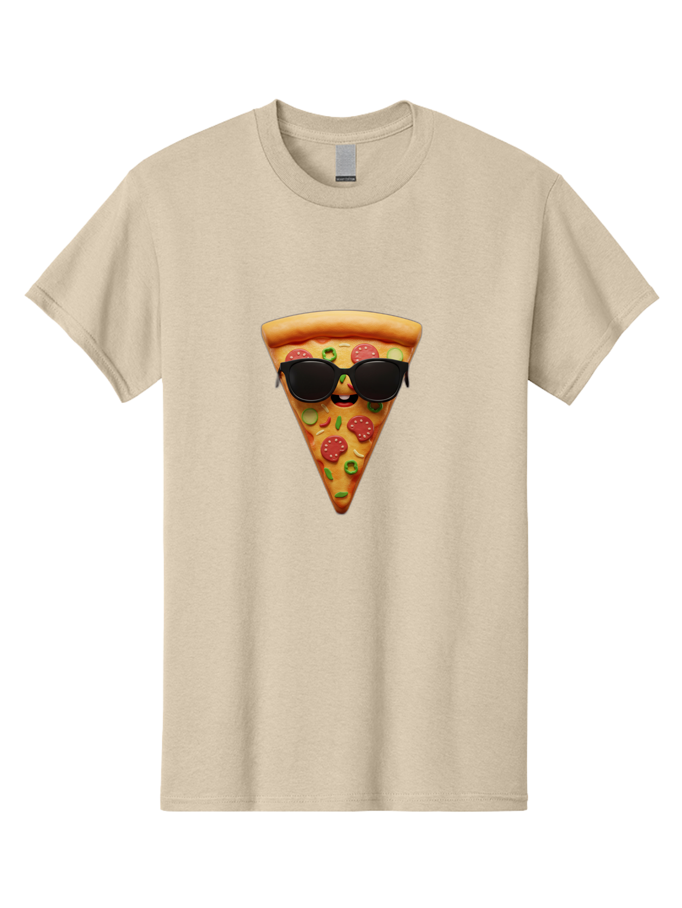 Pizza-Slice-14 Men'S Graphic Tee, 100% Cotton, Comfortable Casual Summer Wear, Machine Washable, Pizza Slice, Cartoon Character, Sunglasses, Pepperoni Pizza, Green Peppers, Olives, Cartoon Food, Funny Pizza, Cheerful Snack, Tasty Treat Bac274