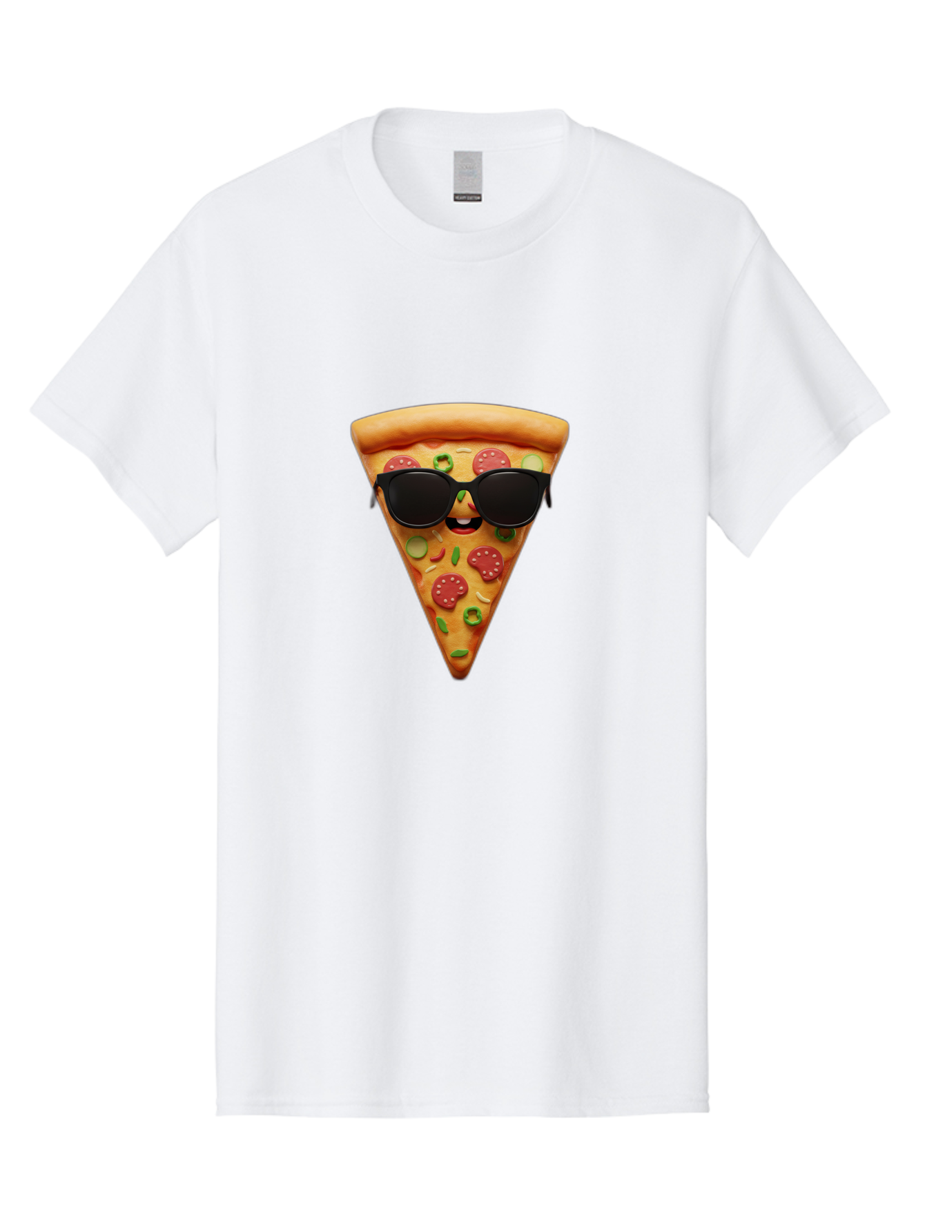 Pizza-Slice-14 Men'S Graphic Tee, 100% Cotton, Comfortable Casual Summer Wear, Machine Washable, Pizza Slice, Cartoon Character, Sunglasses, Pepperoni Pizza, Green Peppers, Olives, Cartoon Food, Funny Pizza, Cheerful Snack, Tasty Treat Bac274