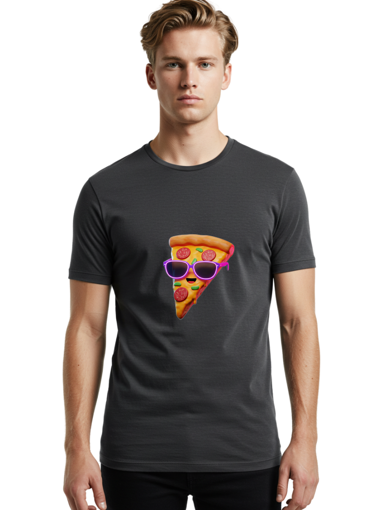 Pizza-Slice-15 Men'S Graphic Tee, 100% Cotton, Comfortable Casual Summer Wear, Machine Washable, Pizza Slice With Sunglasses, Pepperoni Pizza, Cool Food, Cartoon Style, Funny Food, Trendy Graphics, Playful Illustration, Foodie Humor Bac275