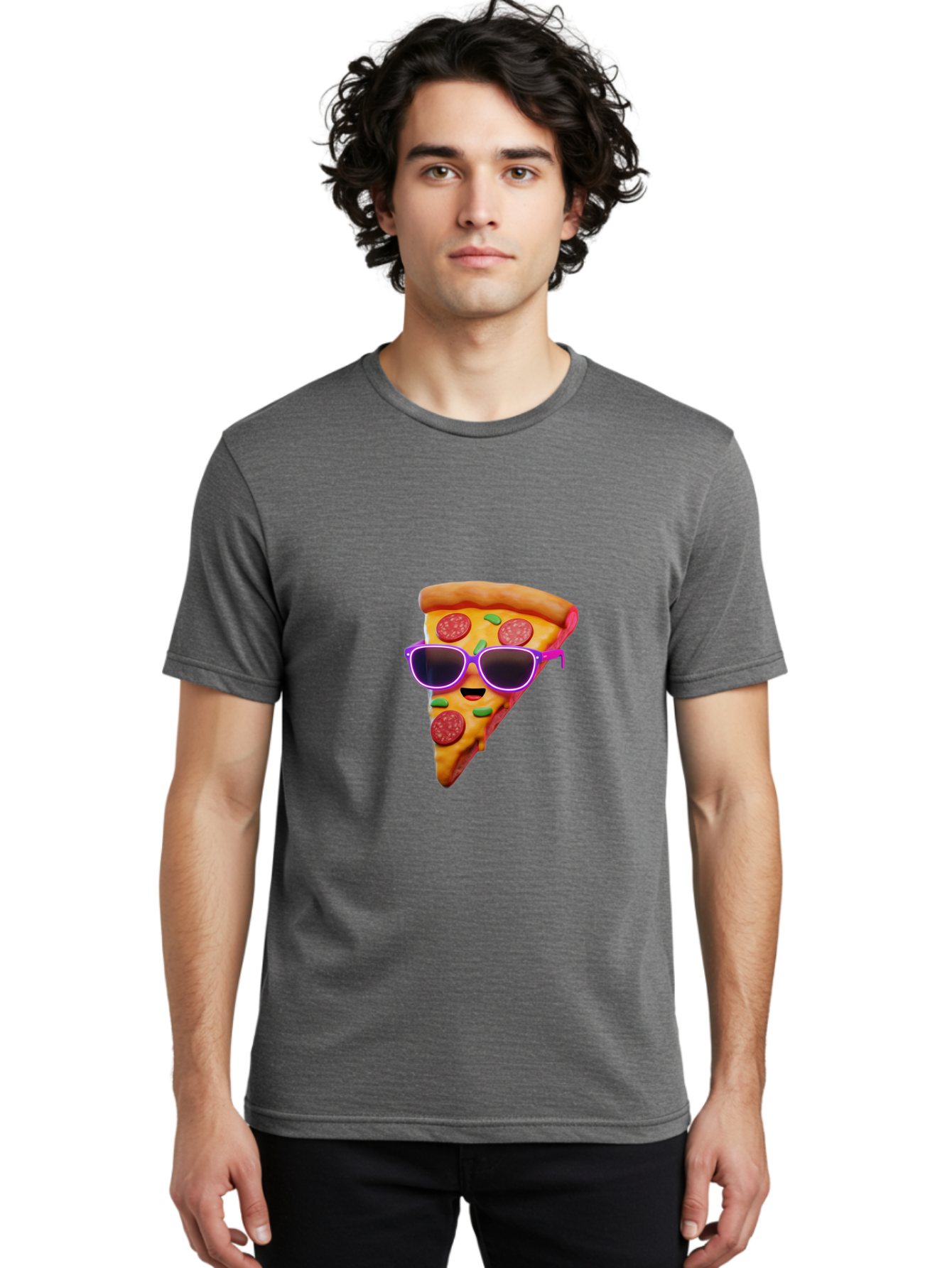 Pizza-Slice-15 Men'S Graphic Tee, 100% Cotton, Comfortable Casual Summer Wear, Machine Washable, Pizza Slice With Sunglasses, Pepperoni Pizza, Cool Food, Cartoon Style, Funny Food, Trendy Graphics, Playful Illustration, Foodie Humor Bac275