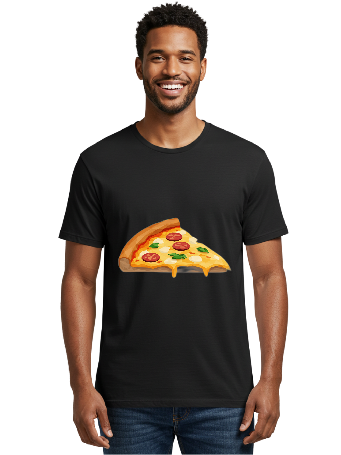 Pizza-Slice-16 Men'S Graphic Tee, 100% Cotton, Comfortable Casual Summer Wear, Machine Washable, Cheesy Pizza Slice, Melted Mozzarella Cheese, Pepperoni Toppings, Fresh Basil Leaves, Gooey Cheese Strings, Italian Cuisine, Savory Delight, Bac276