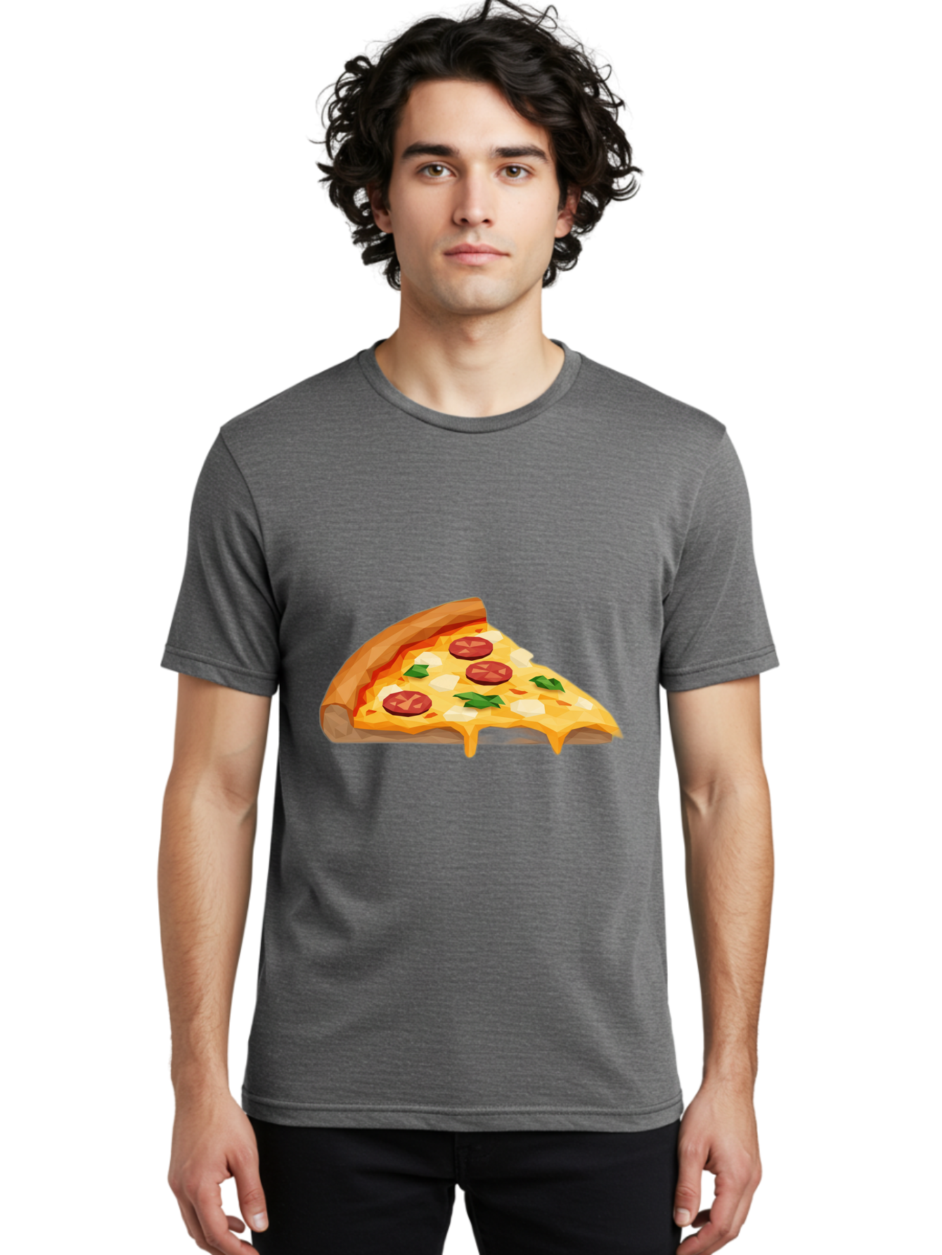 Pizza-Slice-16 Men'S Graphic Tee, 100% Cotton, Comfortable Casual Summer Wear, Machine Washable, Cheesy Pizza Slice, Melted Mozzarella Cheese, Pepperoni Toppings, Fresh Basil Leaves, Gooey Cheese Strings, Italian Cuisine, Savory Delight, Bac276