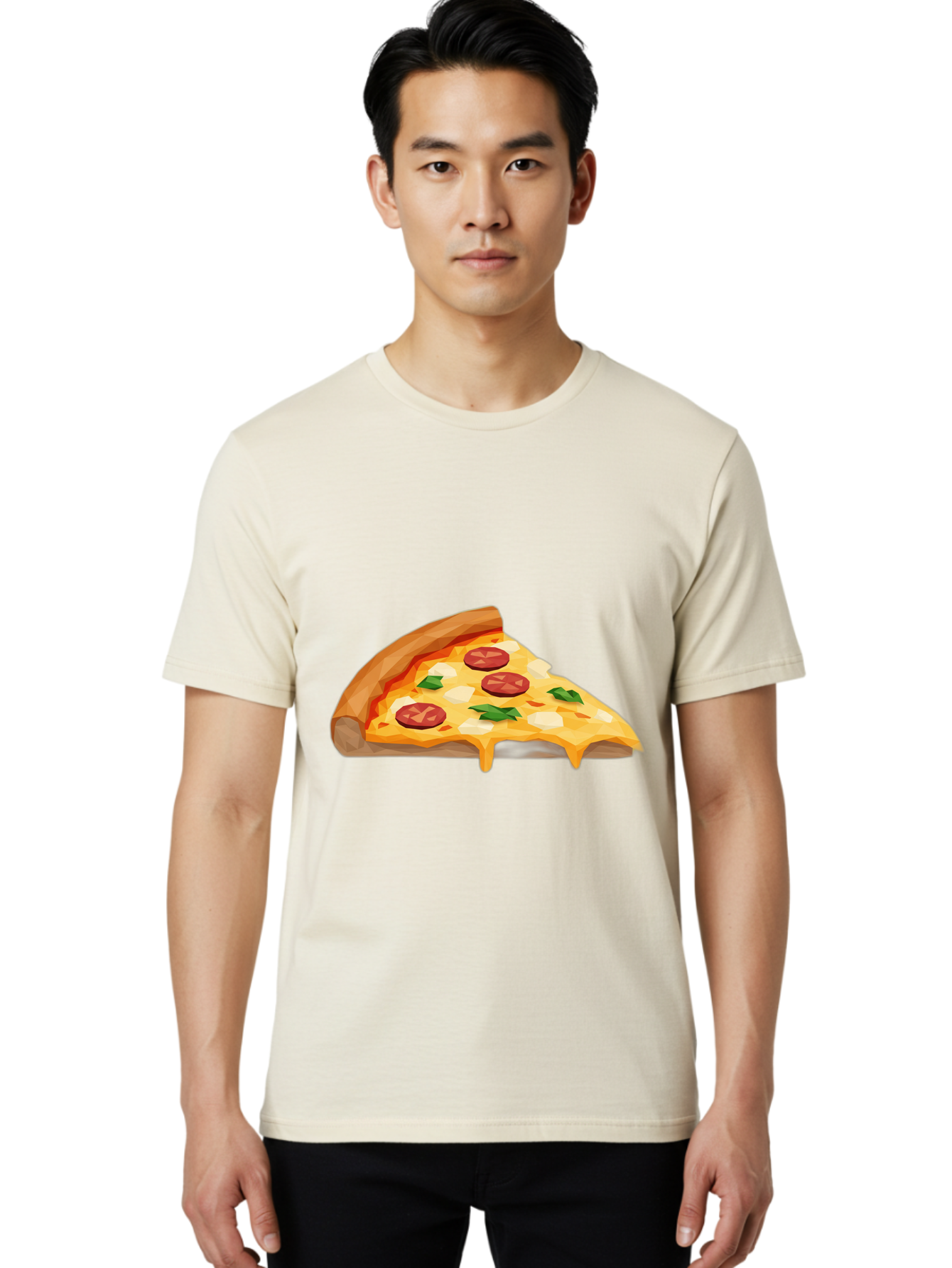 Pizza-Slice-16 Men'S Graphic Tee, 100% Cotton, Comfortable Casual Summer Wear, Machine Washable, Cheesy Pizza Slice, Melted Mozzarella Cheese, Pepperoni Toppings, Fresh Basil Leaves, Gooey Cheese Strings, Italian Cuisine, Savory Delight, Bac276