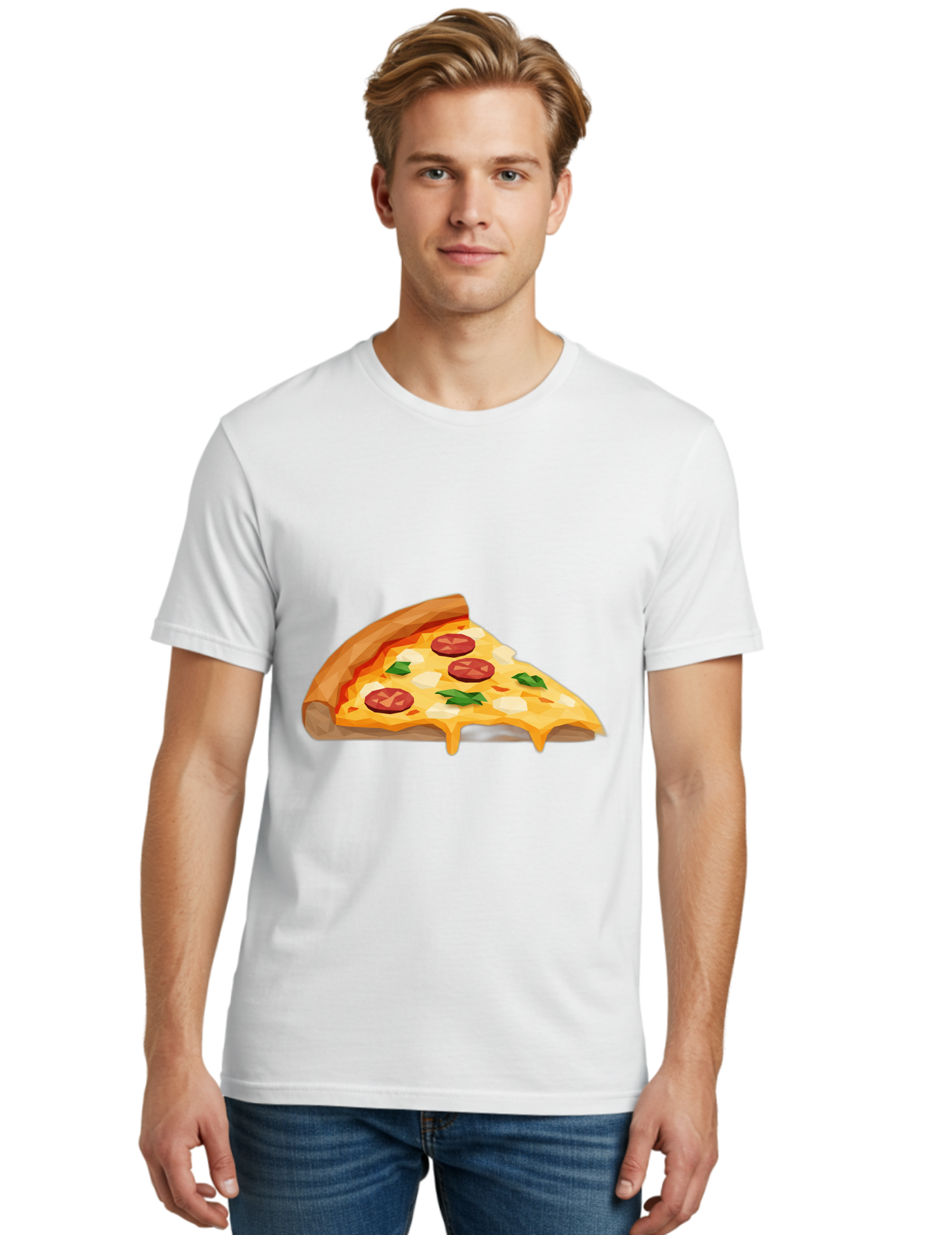 Pizza-Slice-16 Men'S Graphic Tee, 100% Cotton, Comfortable Casual Summer Wear, Machine Washable, Cheesy Pizza Slice, Melted Mozzarella Cheese, Pepperoni Toppings, Fresh Basil Leaves, Gooey Cheese Strings, Italian Cuisine, Savory Delight, Bac276