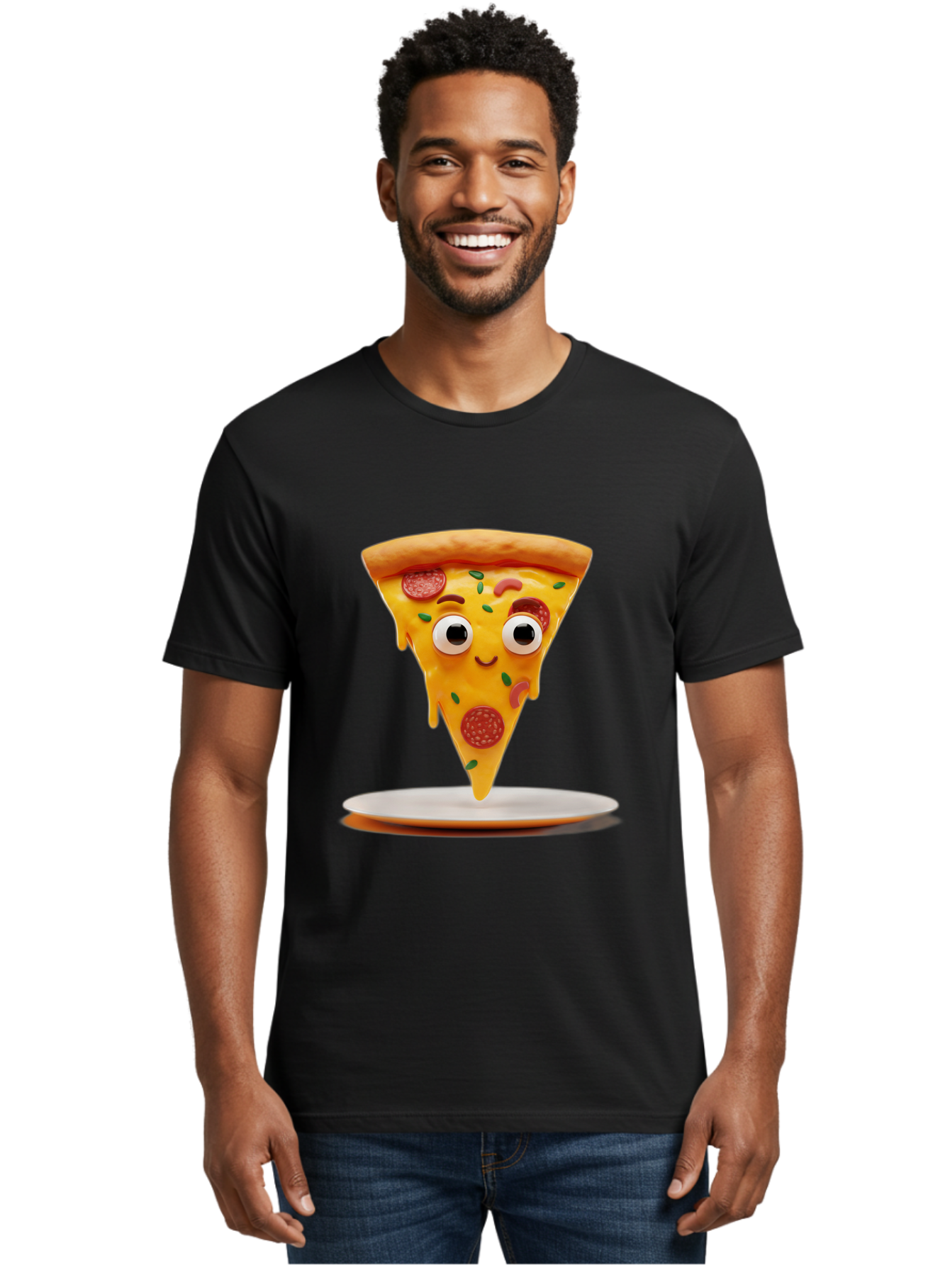 Pizza-Slice-17 Men'S Graphic Tee, 100% Cotton, Comfortable Casual Summer Wear, Machine Washable, Cartoon Pizza Slice, Melting Cheese, Pepperoni Toppings, Funny Eyes, Cute Smile, Italian Food, Delicious Meal, Foodie Humor, Comedic Relief, Bac277