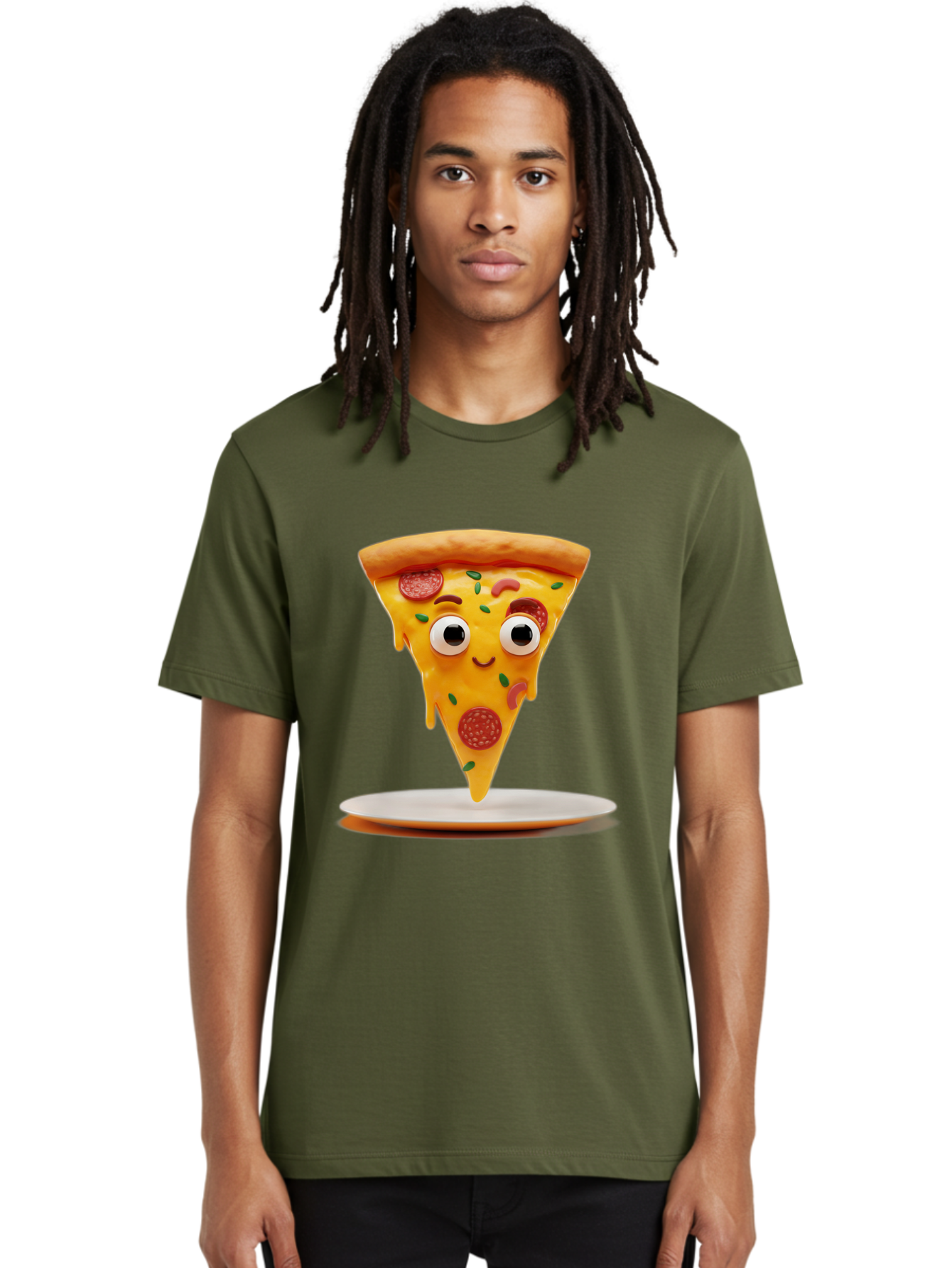 Pizza-Slice-17 Men'S Graphic Tee, 100% Cotton, Comfortable Casual Summer Wear, Machine Washable, Cartoon Pizza Slice, Melting Cheese, Pepperoni Toppings, Funny Eyes, Cute Smile, Italian Food, Delicious Meal, Foodie Humor, Comedic Relief, Bac277
