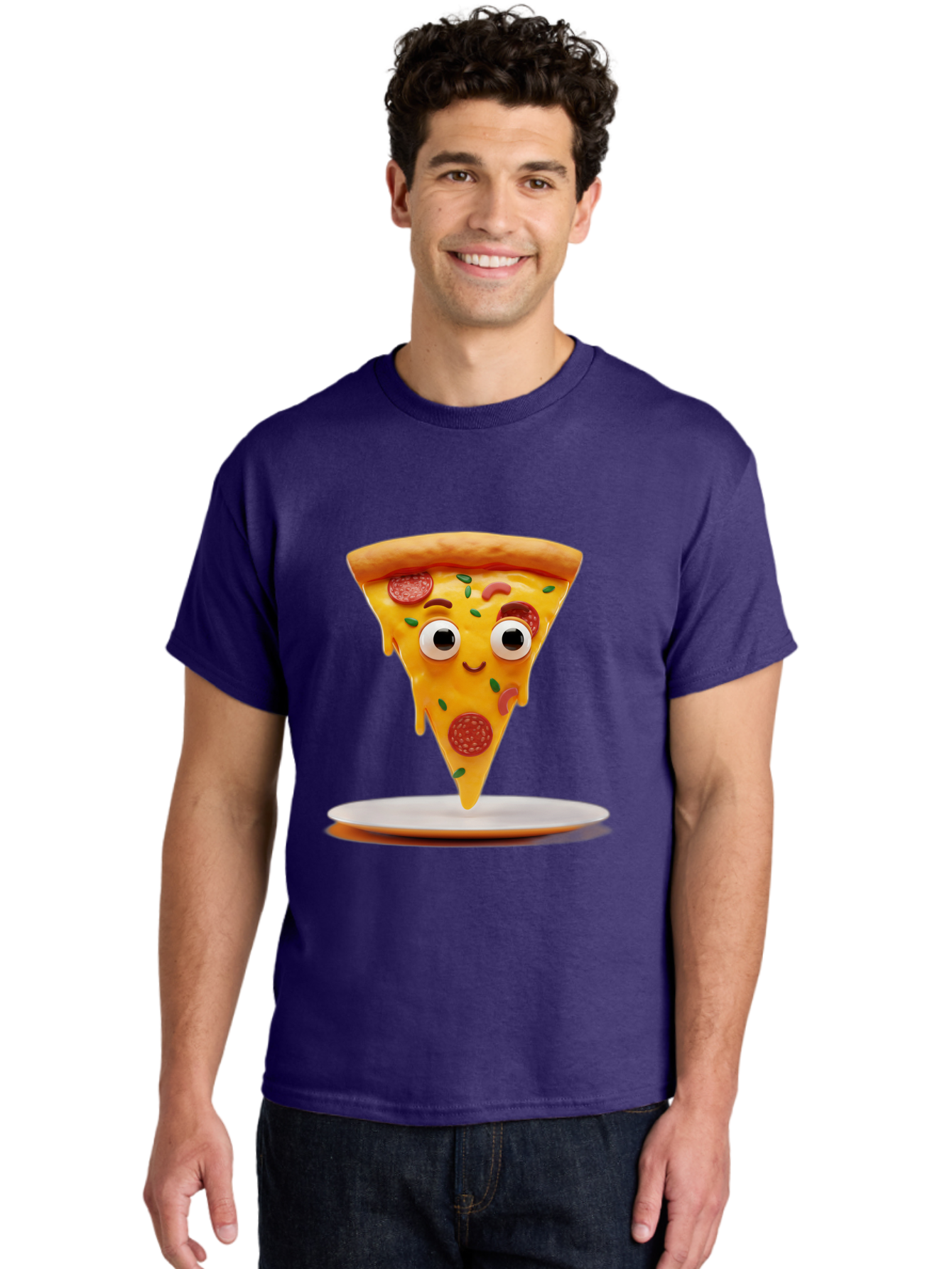 Pizza-Slice-17 Men'S Graphic Tee, 100% Cotton, Comfortable Casual Summer Wear, Machine Washable, Cartoon Pizza Slice, Melting Cheese, Pepperoni Toppings, Funny Eyes, Cute Smile, Italian Food, Delicious Meal, Foodie Humor, Comedic Relief, Bac277