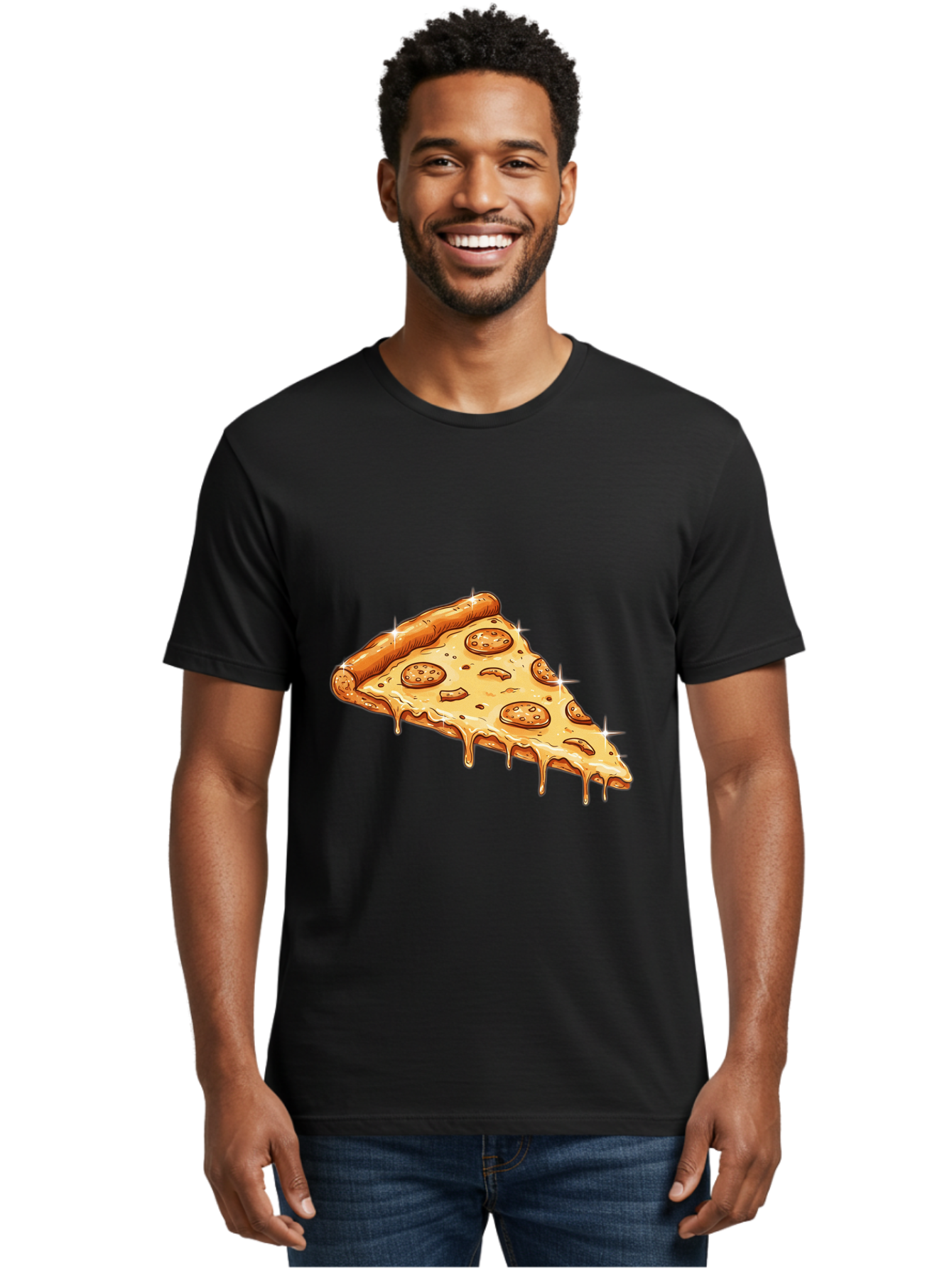 Pizza-Slice-18 Men'S Graphic Tee, 100% Cotton, Comfortable Casual Summer Wear, Machine Washable, Cheesy Pizza Slice, Pepperoni Pizza, Gooey Cheese, Delicious Food, Pizza Toppings, Tasty Treat, Italian Cuisine, Melty Cheese, Savory Delight Bac278