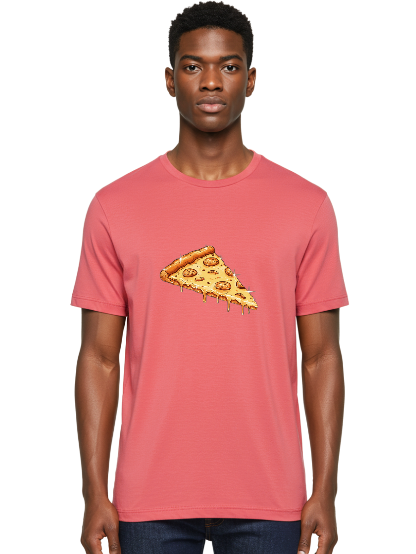 Pizza-Slice-18 Men'S Graphic Tee, 100% Cotton, Comfortable Casual Summer Wear, Machine Washable, Cheesy Pizza Slice, Pepperoni Pizza, Gooey Cheese, Delicious Food, Pizza Toppings, Tasty Treat, Italian Cuisine, Melty Cheese, Savory Delight Bac278