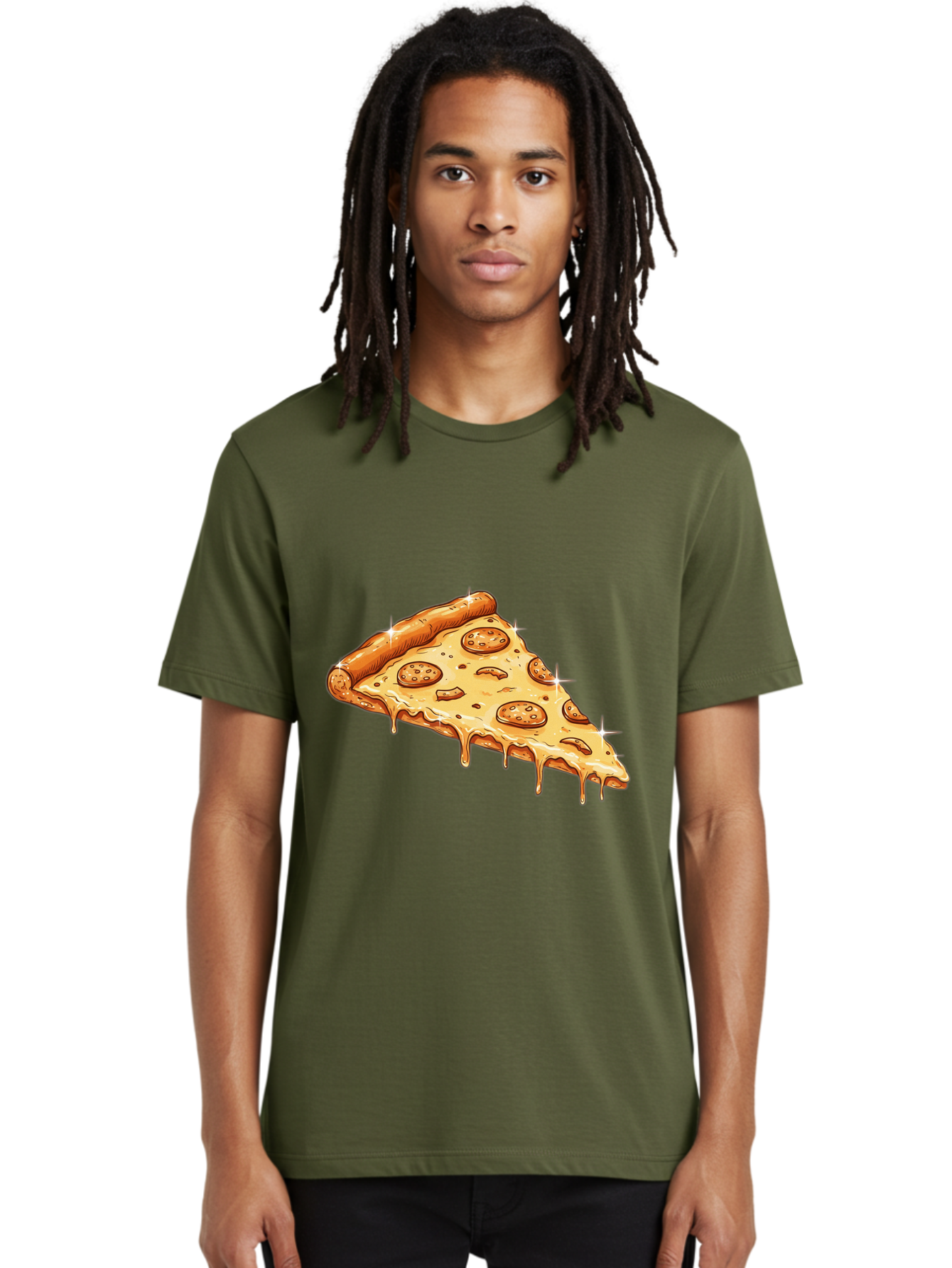Pizza-Slice-18 Men'S Graphic Tee, 100% Cotton, Comfortable Casual Summer Wear, Machine Washable, Cheesy Pizza Slice, Pepperoni Pizza, Gooey Cheese, Delicious Food, Pizza Toppings, Tasty Treat, Italian Cuisine, Melty Cheese, Savory Delight Bac278