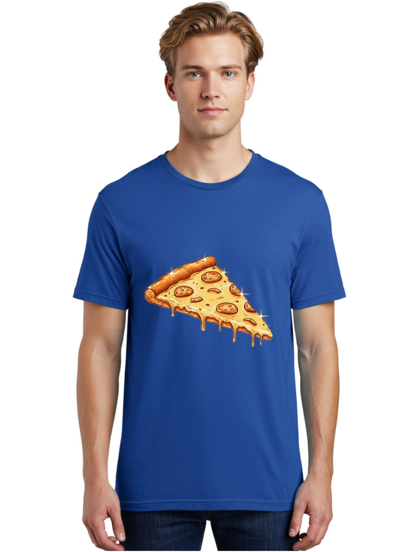 Pizza-Slice-18 Men'S Graphic Tee, 100% Cotton, Comfortable Casual Summer Wear, Machine Washable, Cheesy Pizza Slice, Pepperoni Pizza, Gooey Cheese, Delicious Food, Pizza Toppings, Tasty Treat, Italian Cuisine, Melty Cheese, Savory Delight Bac278