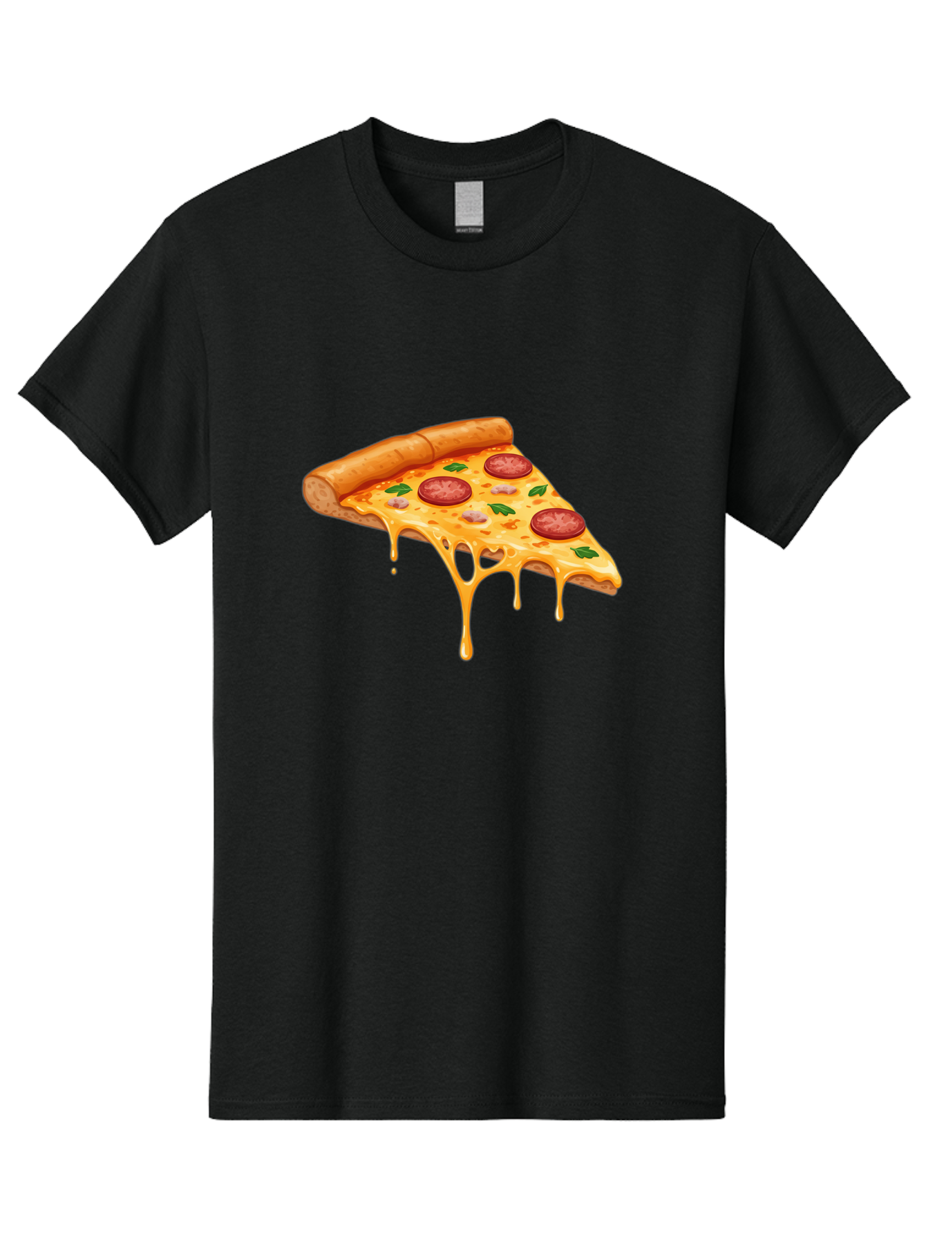 Pizza-Slice-19 Men'S Graphic Tee, 100% Cotton, Comfortable Casual Summer Wear, Machine Washable, Pepperoni Pizza Slice, Melted Cheese, Gooey Cheese, Pepperoni, Basil, Italian Food, Pizza Lover, Cheesy Goodness, Savory Delight, Foodie, Bac279