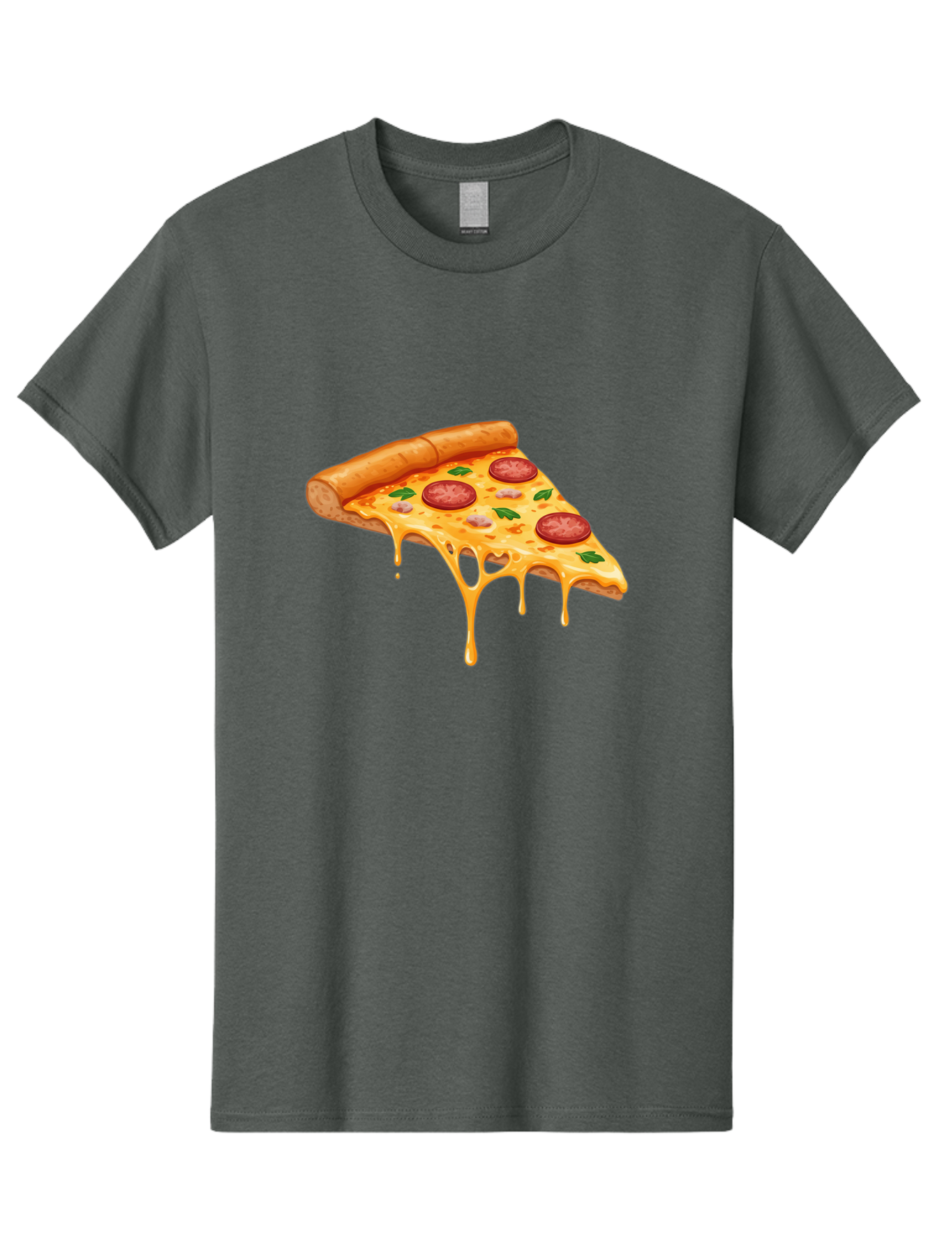 Pizza-Slice-19 Men'S Graphic Tee, 100% Cotton, Comfortable Casual Summer Wear, Machine Washable, Pepperoni Pizza Slice, Melted Cheese, Gooey Cheese, Pepperoni, Basil, Italian Food, Pizza Lover, Cheesy Goodness, Savory Delight, Foodie, Bac279