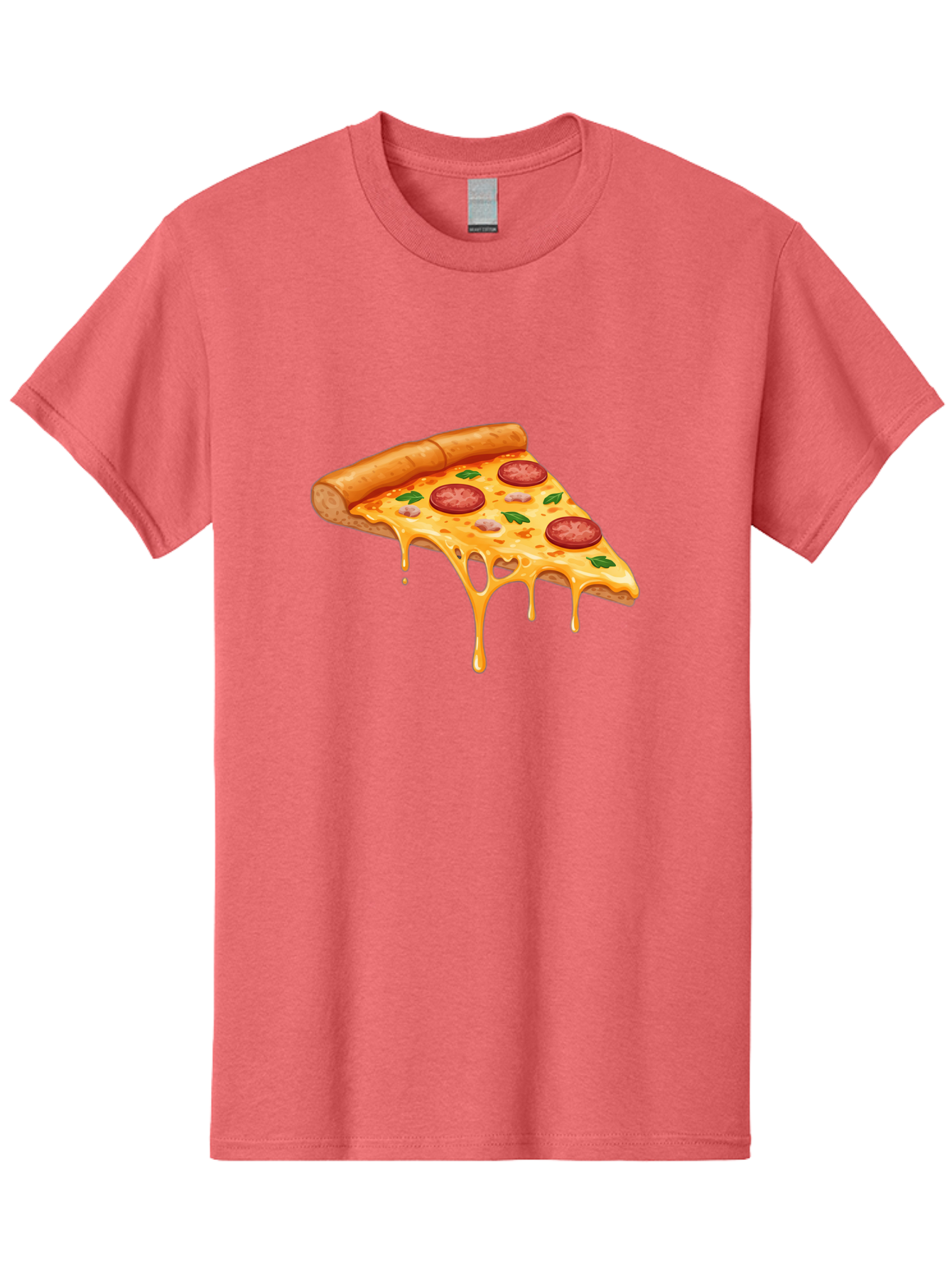 Pizza-Slice-19 Men'S Graphic Tee, 100% Cotton, Comfortable Casual Summer Wear, Machine Washable, Pepperoni Pizza Slice, Melted Cheese, Gooey Cheese, Pepperoni, Basil, Italian Food, Pizza Lover, Cheesy Goodness, Savory Delight, Foodie, Bac279