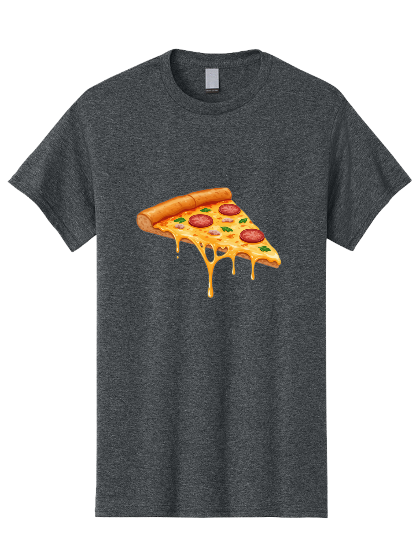 Pizza-Slice-19 Men'S Graphic Tee, 100% Cotton, Comfortable Casual Summer Wear, Machine Washable, Pepperoni Pizza Slice, Melted Cheese, Gooey Cheese, Pepperoni, Basil, Italian Food, Pizza Lover, Cheesy Goodness, Savory Delight, Foodie, Bac279