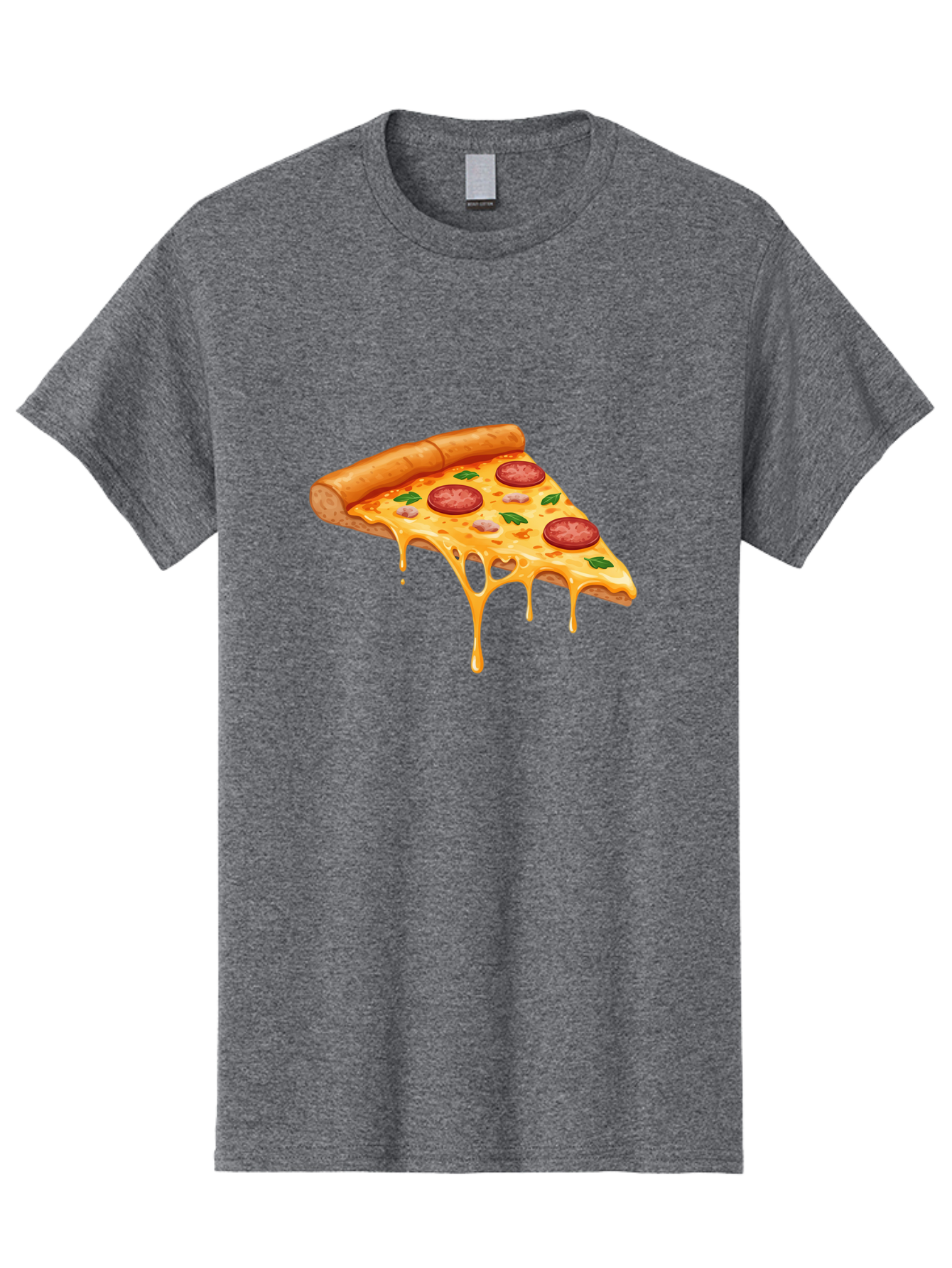 Pizza-Slice-19 Men'S Graphic Tee, 100% Cotton, Comfortable Casual Summer Wear, Machine Washable, Pepperoni Pizza Slice, Melted Cheese, Gooey Cheese, Pepperoni, Basil, Italian Food, Pizza Lover, Cheesy Goodness, Savory Delight, Foodie, Bac279