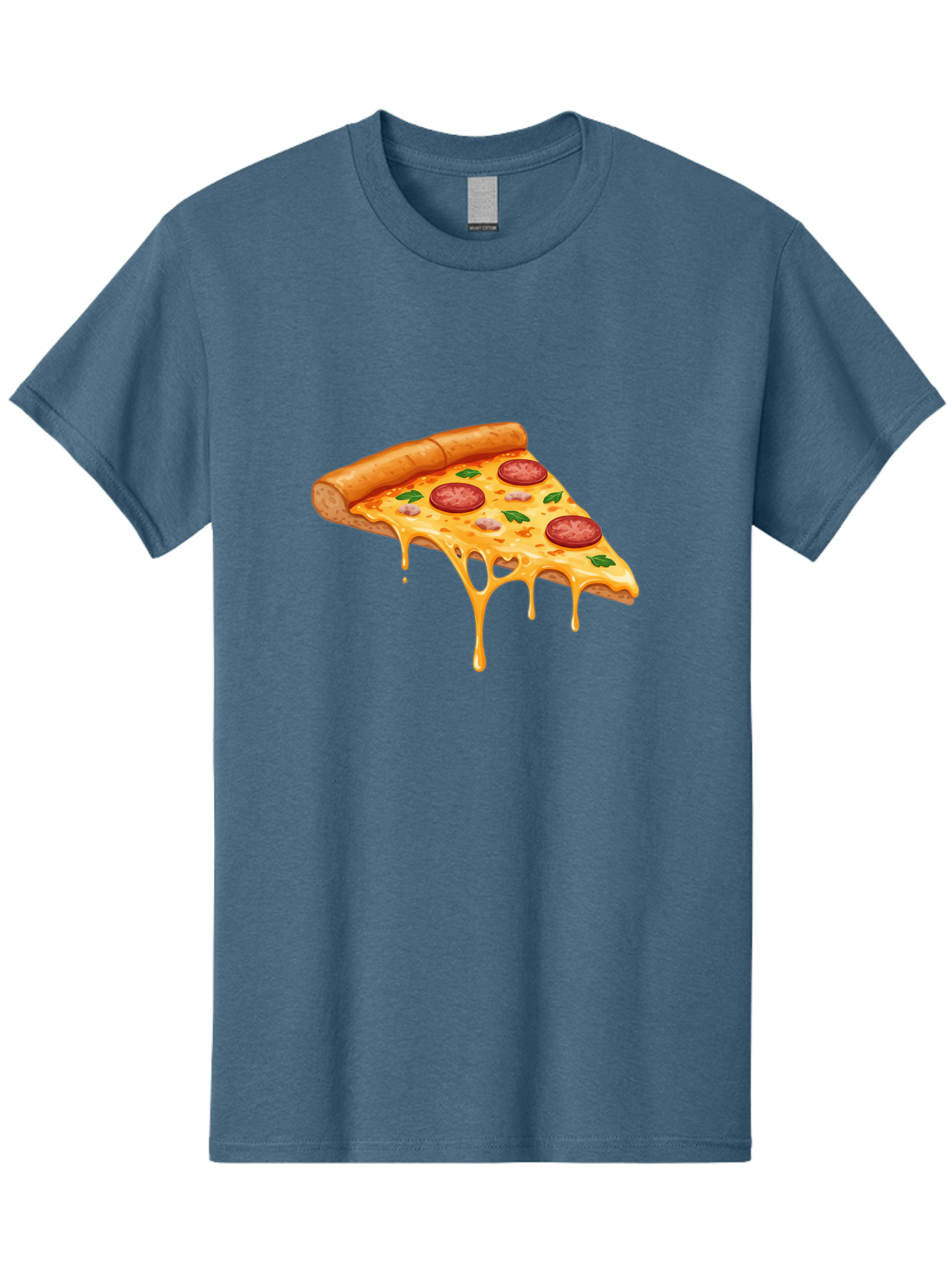 Pizza-Slice-19 Men'S Graphic Tee, 100% Cotton, Comfortable Casual Summer Wear, Machine Washable, Pepperoni Pizza Slice, Melted Cheese, Gooey Cheese, Pepperoni, Basil, Italian Food, Pizza Lover, Cheesy Goodness, Savory Delight, Foodie, Bac279