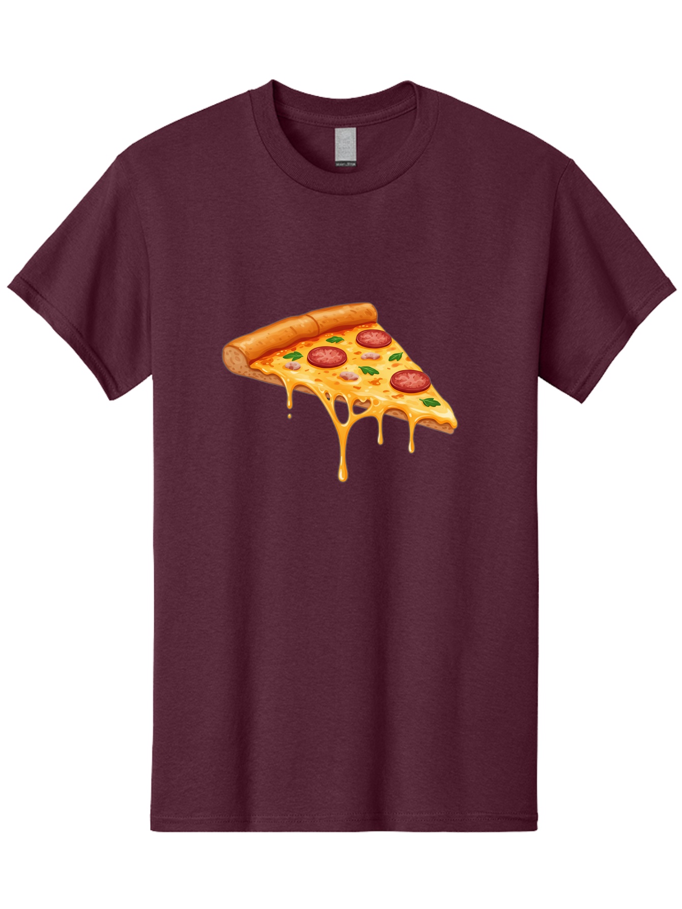 Pizza-Slice-19 Men'S Graphic Tee, 100% Cotton, Comfortable Casual Summer Wear, Machine Washable, Pepperoni Pizza Slice, Melted Cheese, Gooey Cheese, Pepperoni, Basil, Italian Food, Pizza Lover, Cheesy Goodness, Savory Delight, Foodie, Bac279