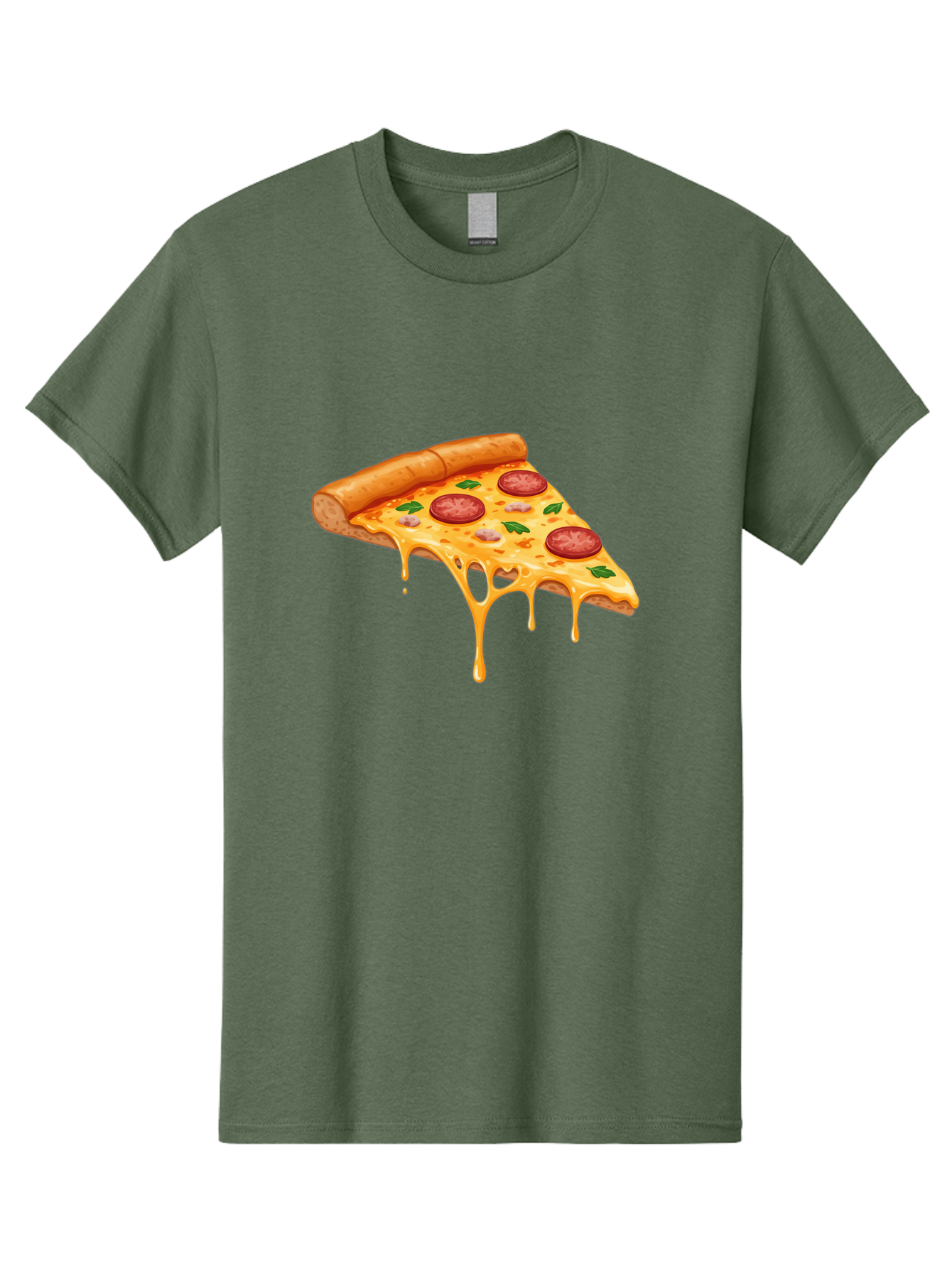 Pizza-Slice-19 Men'S Graphic Tee, 100% Cotton, Comfortable Casual Summer Wear, Machine Washable, Pepperoni Pizza Slice, Melted Cheese, Gooey Cheese, Pepperoni, Basil, Italian Food, Pizza Lover, Cheesy Goodness, Savory Delight, Foodie, Bac279