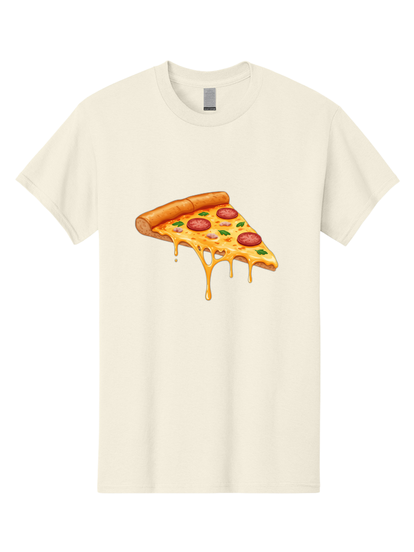 Pizza-Slice-19 Men'S Graphic Tee, 100% Cotton, Comfortable Casual Summer Wear, Machine Washable, Pepperoni Pizza Slice, Melted Cheese, Gooey Cheese, Pepperoni, Basil, Italian Food, Pizza Lover, Cheesy Goodness, Savory Delight, Foodie, Bac279
