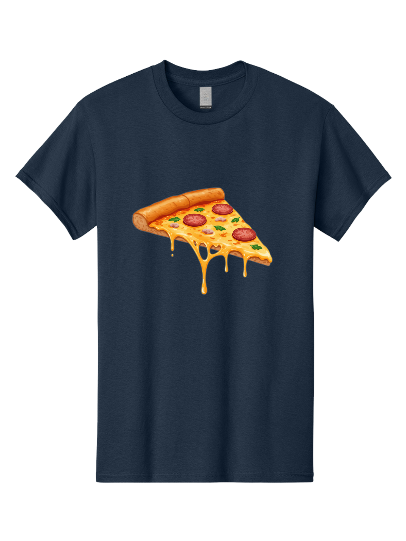 Pizza-Slice-19 Men'S Graphic Tee, 100% Cotton, Comfortable Casual Summer Wear, Machine Washable, Pepperoni Pizza Slice, Melted Cheese, Gooey Cheese, Pepperoni, Basil, Italian Food, Pizza Lover, Cheesy Goodness, Savory Delight, Foodie, Bac279
