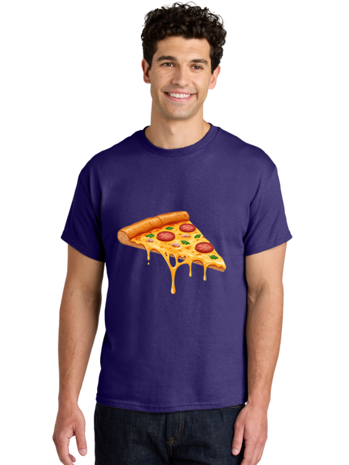 Pizza-Slice-19 Men'S Graphic Tee, 100% Cotton, Comfortable Casual Summer Wear, Machine Washable, Pepperoni Pizza Slice, Melted Cheese, Gooey Cheese, Pepperoni, Basil, Italian Food, Pizza Lover, Cheesy Goodness, Savory Delight, Foodie, Bac279