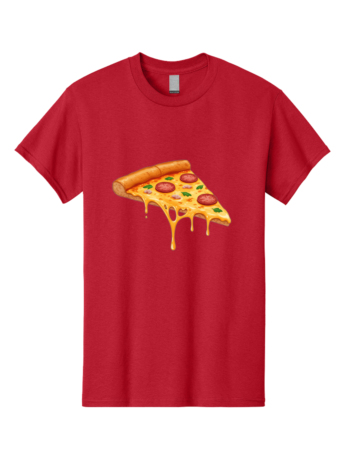 Pizza-Slice-19 Men'S Graphic Tee, 100% Cotton, Comfortable Casual Summer Wear, Machine Washable, Pepperoni Pizza Slice, Melted Cheese, Gooey Cheese, Pepperoni, Basil, Italian Food, Pizza Lover, Cheesy Goodness, Savory Delight, Foodie, Bac279
