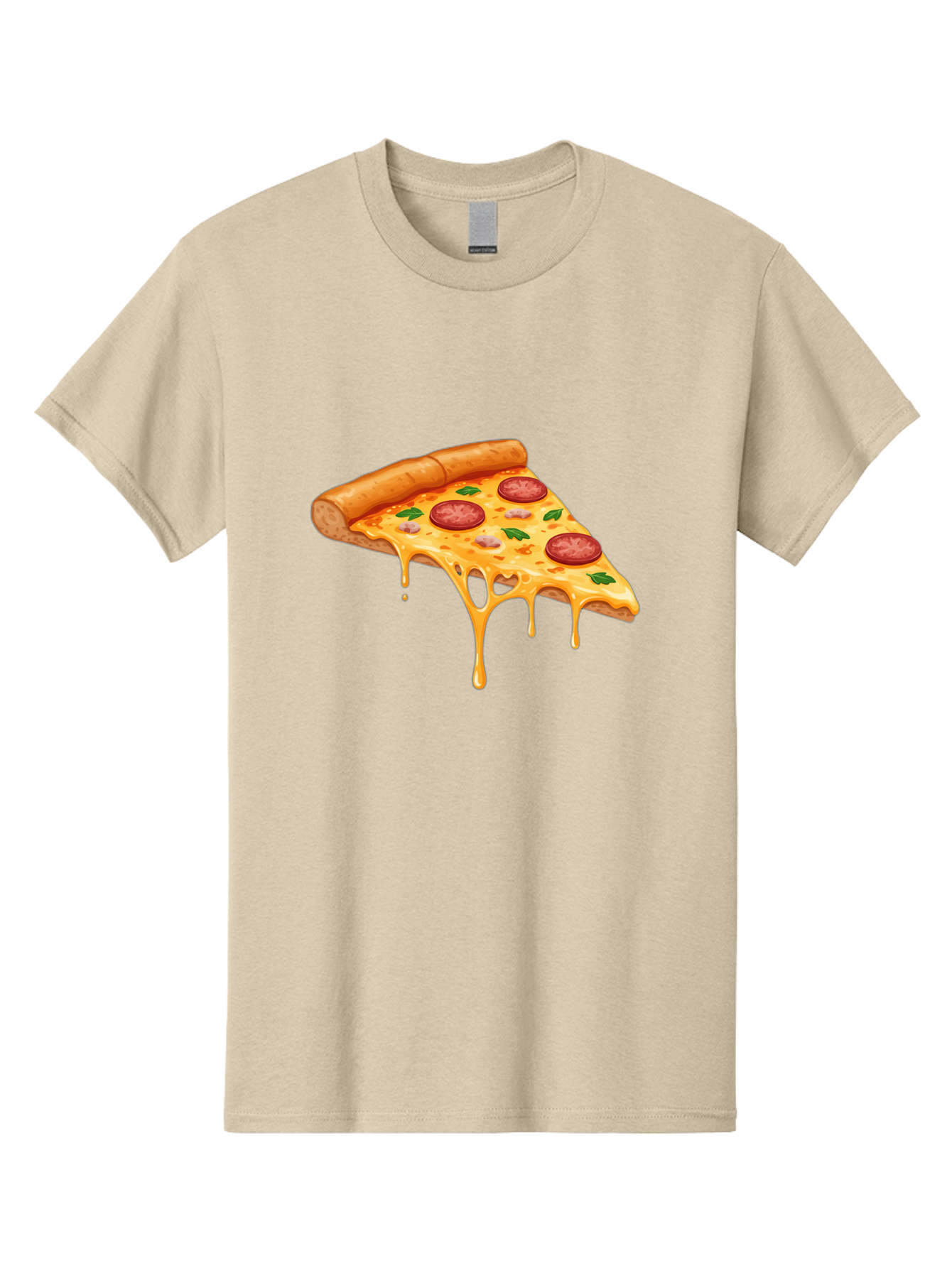 Pizza-Slice-19 Men'S Graphic Tee, 100% Cotton, Comfortable Casual Summer Wear, Machine Washable, Pepperoni Pizza Slice, Melted Cheese, Gooey Cheese, Pepperoni, Basil, Italian Food, Pizza Lover, Cheesy Goodness, Savory Delight, Foodie, Bac279