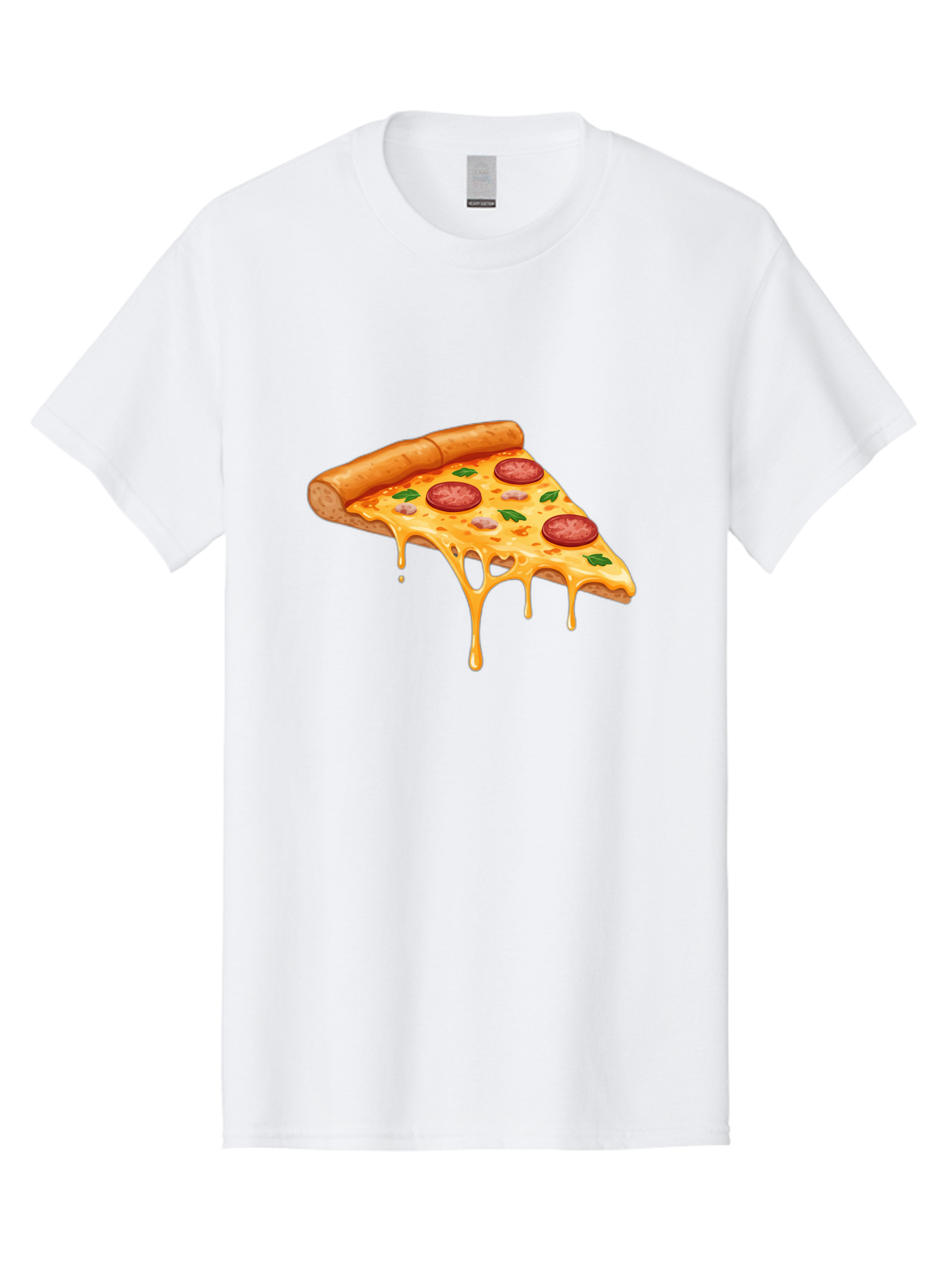 Pizza-Slice-19 Men'S Graphic Tee, 100% Cotton, Comfortable Casual Summer Wear, Machine Washable, Pepperoni Pizza Slice, Melted Cheese, Gooey Cheese, Pepperoni, Basil, Italian Food, Pizza Lover, Cheesy Goodness, Savory Delight, Foodie, Bac279