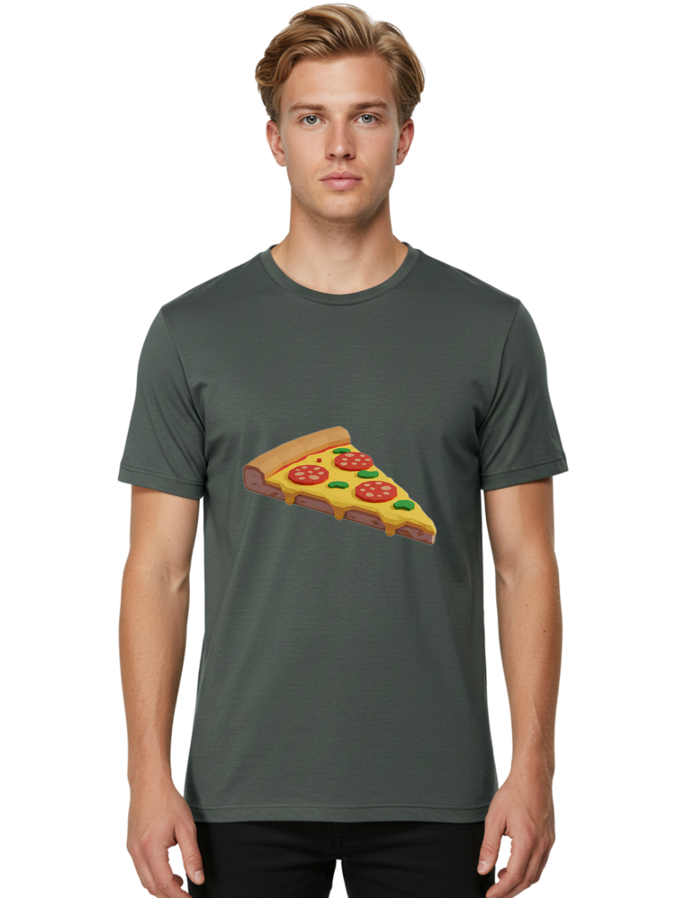 Pizza-Slice-2 Men'S Graphic Tee, 100% Cotton, Comfortable Casual Summer Wear, Machine Washable, Delicious Pizza, Pizza Slice, Cheese, Pepperoni, Basil, Italian Food, Mouth-Watering, Foodie, Tasty, Appetizing, Savory, Hunger, Takeout, Dinner Bac280