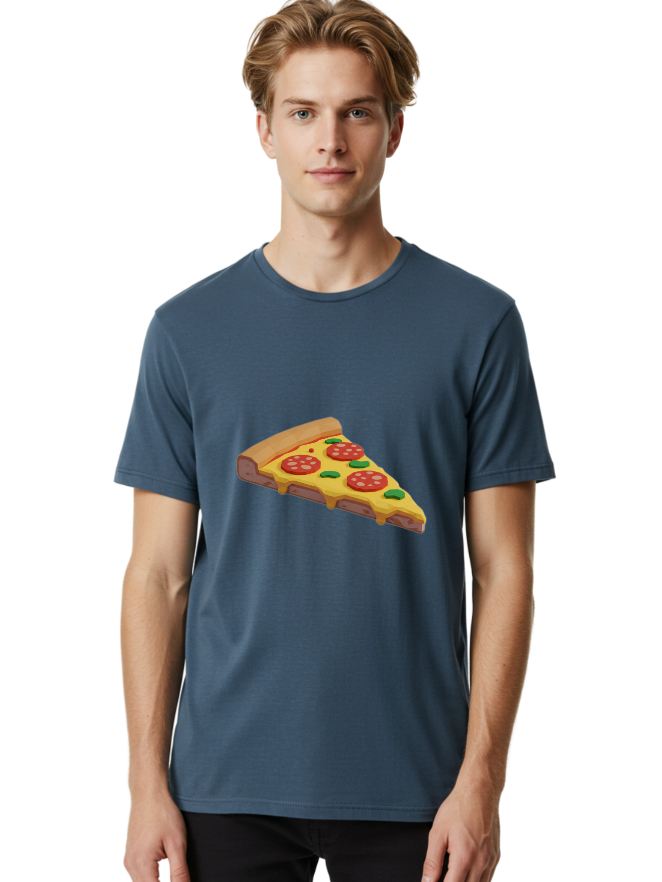 Pizza-Slice-2 Men'S Graphic Tee, 100% Cotton, Comfortable Casual Summer Wear, Machine Washable, Delicious Pizza, Pizza Slice, Cheese, Pepperoni, Basil, Italian Food, Mouth-Watering, Foodie, Tasty, Appetizing, Savory, Hunger, Takeout, Dinner Bac280