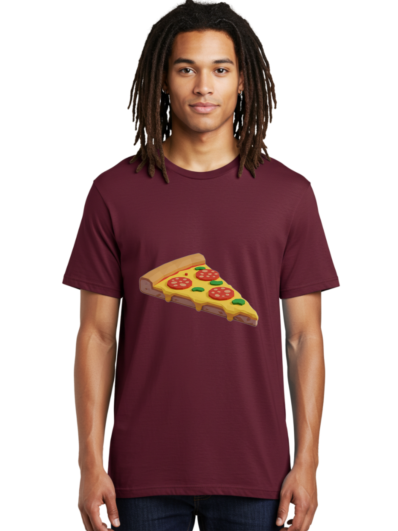Pizza-Slice-2 Men'S Graphic Tee, 100% Cotton, Comfortable Casual Summer Wear, Machine Washable, Delicious Pizza, Pizza Slice, Cheese, Pepperoni, Basil, Italian Food, Mouth-Watering, Foodie, Tasty, Appetizing, Savory, Hunger, Takeout, Dinner Bac280