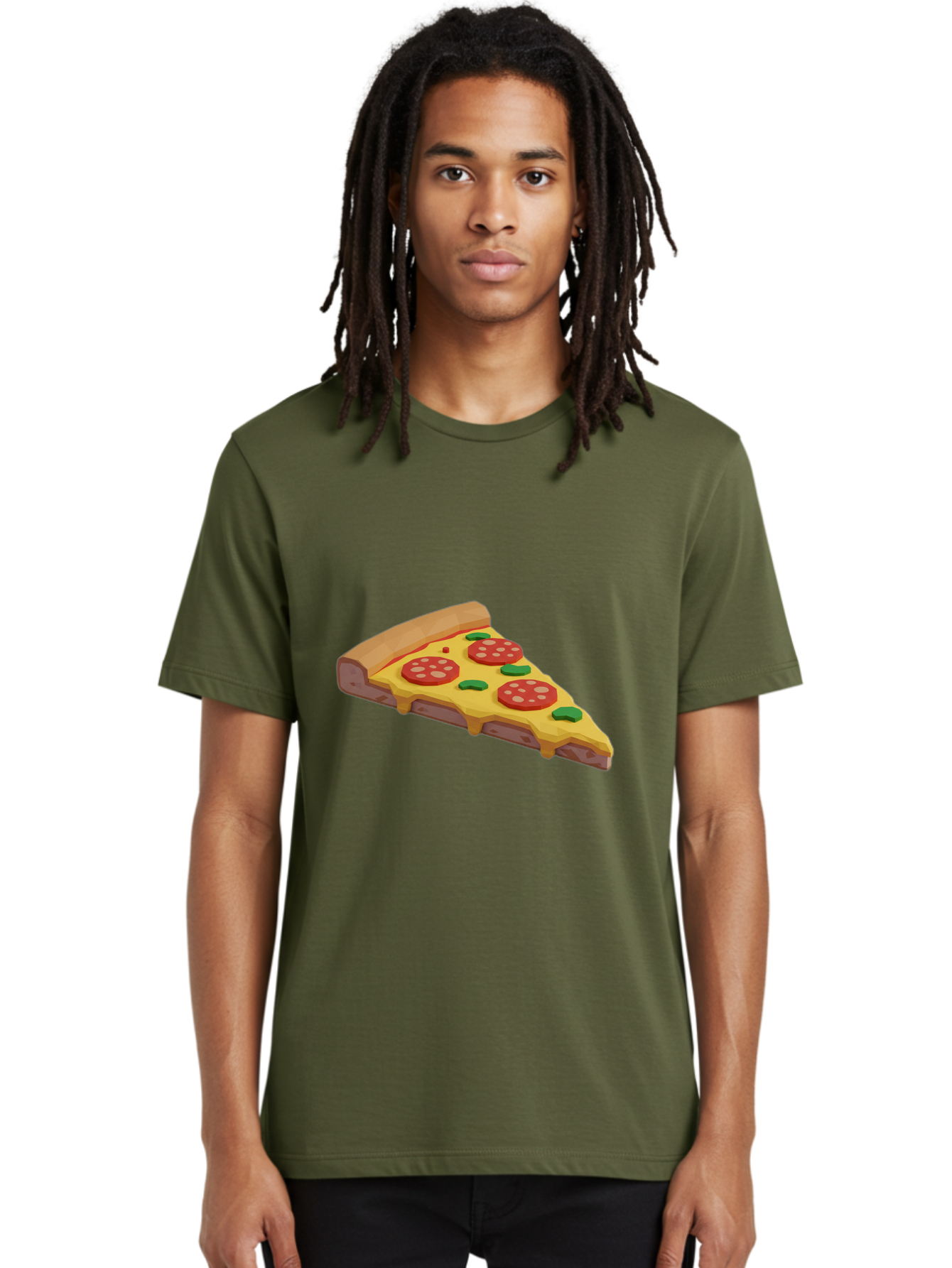 Pizza-Slice-2 Men'S Graphic Tee, 100% Cotton, Comfortable Casual Summer Wear, Machine Washable, Delicious Pizza, Pizza Slice, Cheese, Pepperoni, Basil, Italian Food, Mouth-Watering, Foodie, Tasty, Appetizing, Savory, Hunger, Takeout, Dinner Bac280