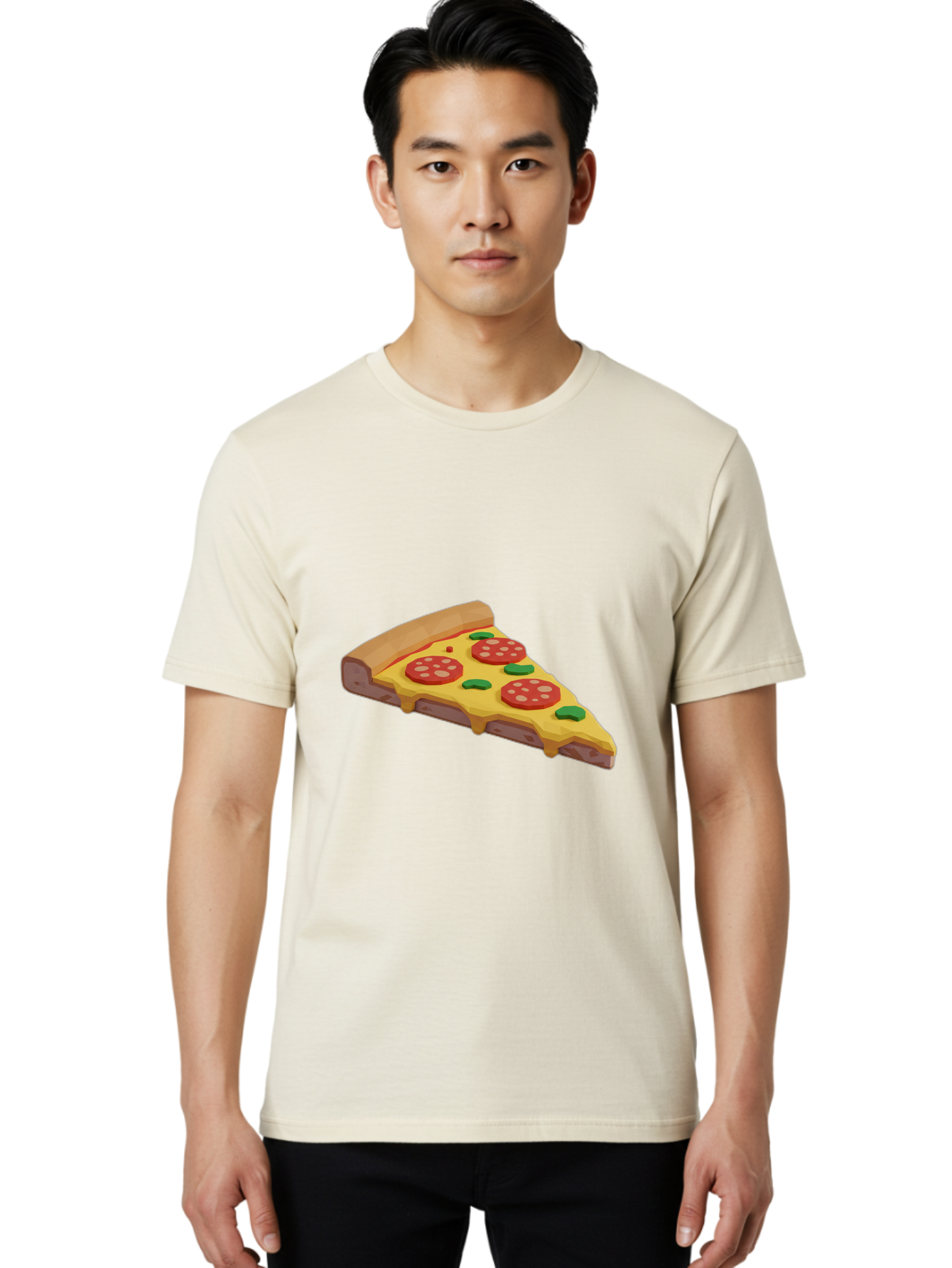 Pizza-Slice-2 Men'S Graphic Tee, 100% Cotton, Comfortable Casual Summer Wear, Machine Washable, Delicious Pizza, Pizza Slice, Cheese, Pepperoni, Basil, Italian Food, Mouth-Watering, Foodie, Tasty, Appetizing, Savory, Hunger, Takeout, Dinner Bac280