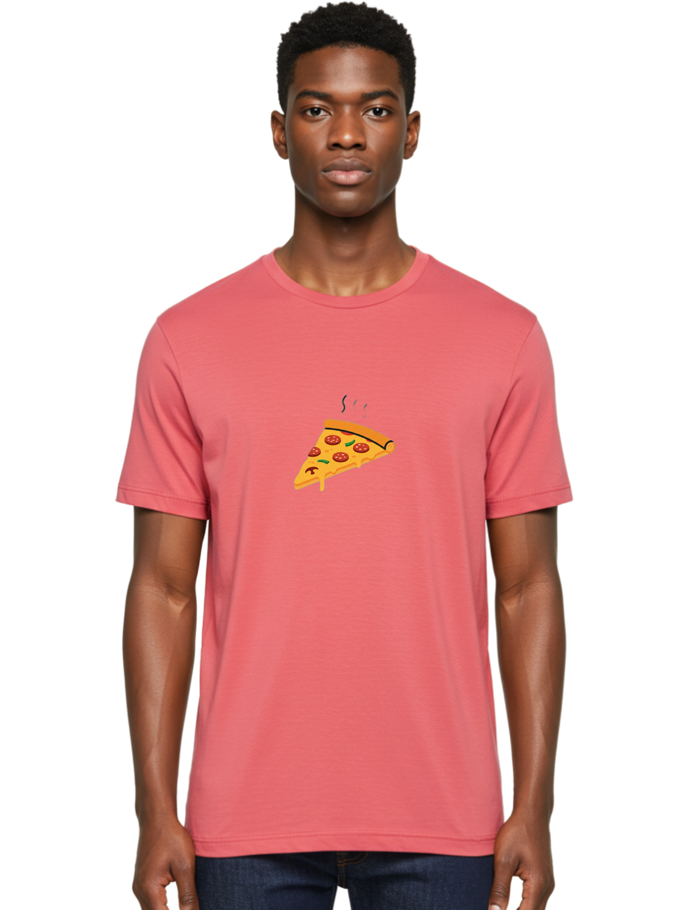 Pizza-Slice-21 Men'S Graphic Tee, 100% Cotton, Comfortable Casual Summer Wear, Machine Washable, Pepperoni Pizza Slice, Melted Cheese, Green Peppers, Hot Food, Cartoon Style, Savory Delight, Freshly Baked Pizza, Tasty Treat, Gooey Strings Bac282