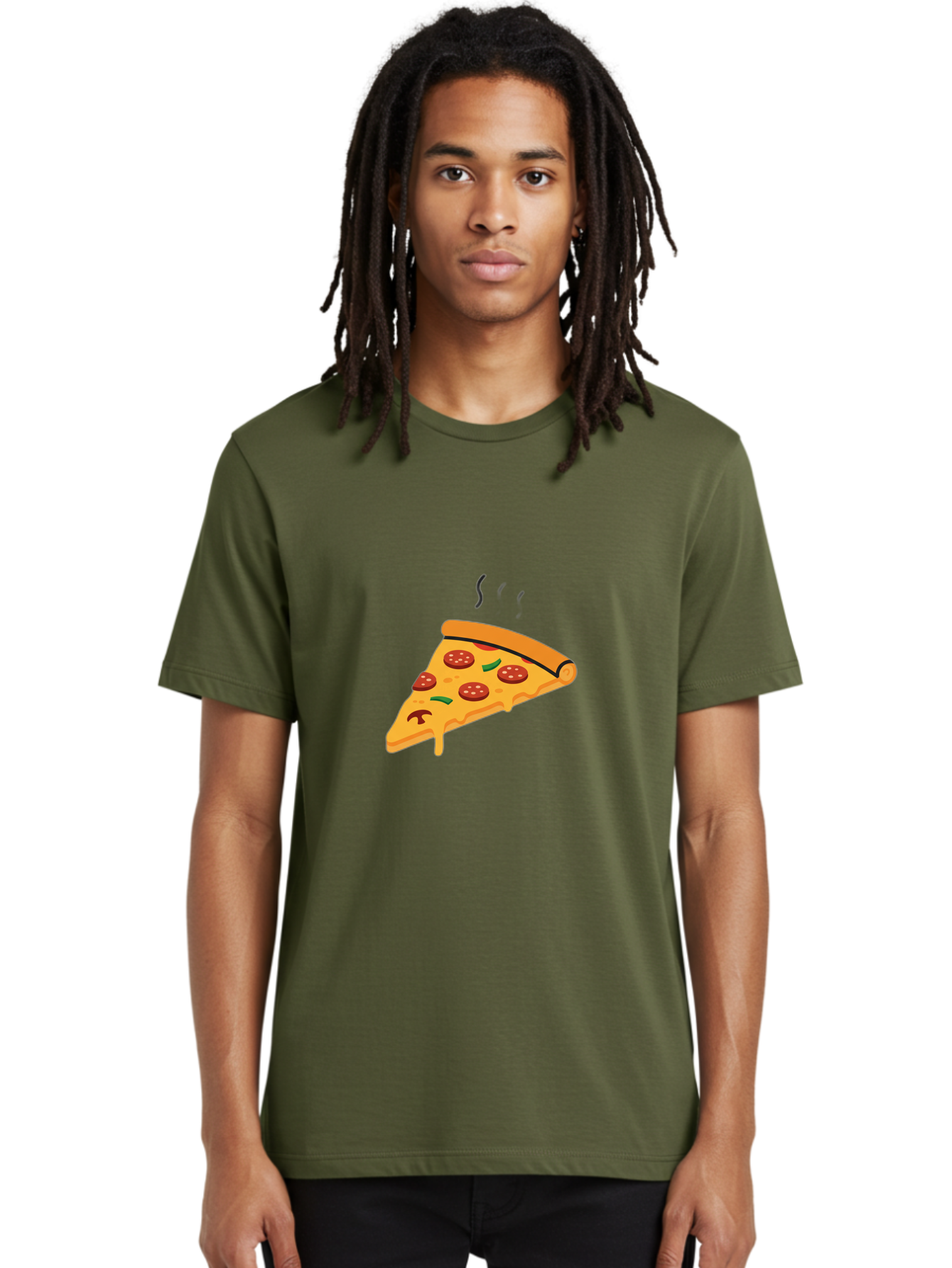 Pizza-Slice-21 Men'S Graphic Tee, 100% Cotton, Comfortable Casual Summer Wear, Machine Washable, Pepperoni Pizza Slice, Melted Cheese, Green Peppers, Hot Food, Cartoon Style, Savory Delight, Freshly Baked Pizza, Tasty Treat, Gooey Strings Bac282
